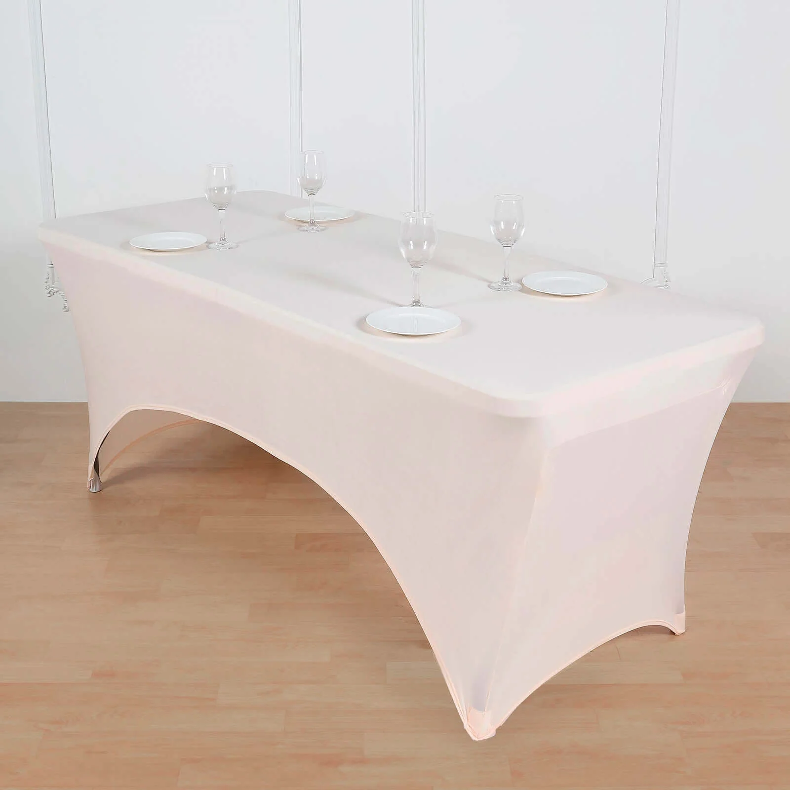 Stretch Spandex Rectangle Tablecloth 6ft Blush - Wrinkle Free Fitted Table Cover - Image 5