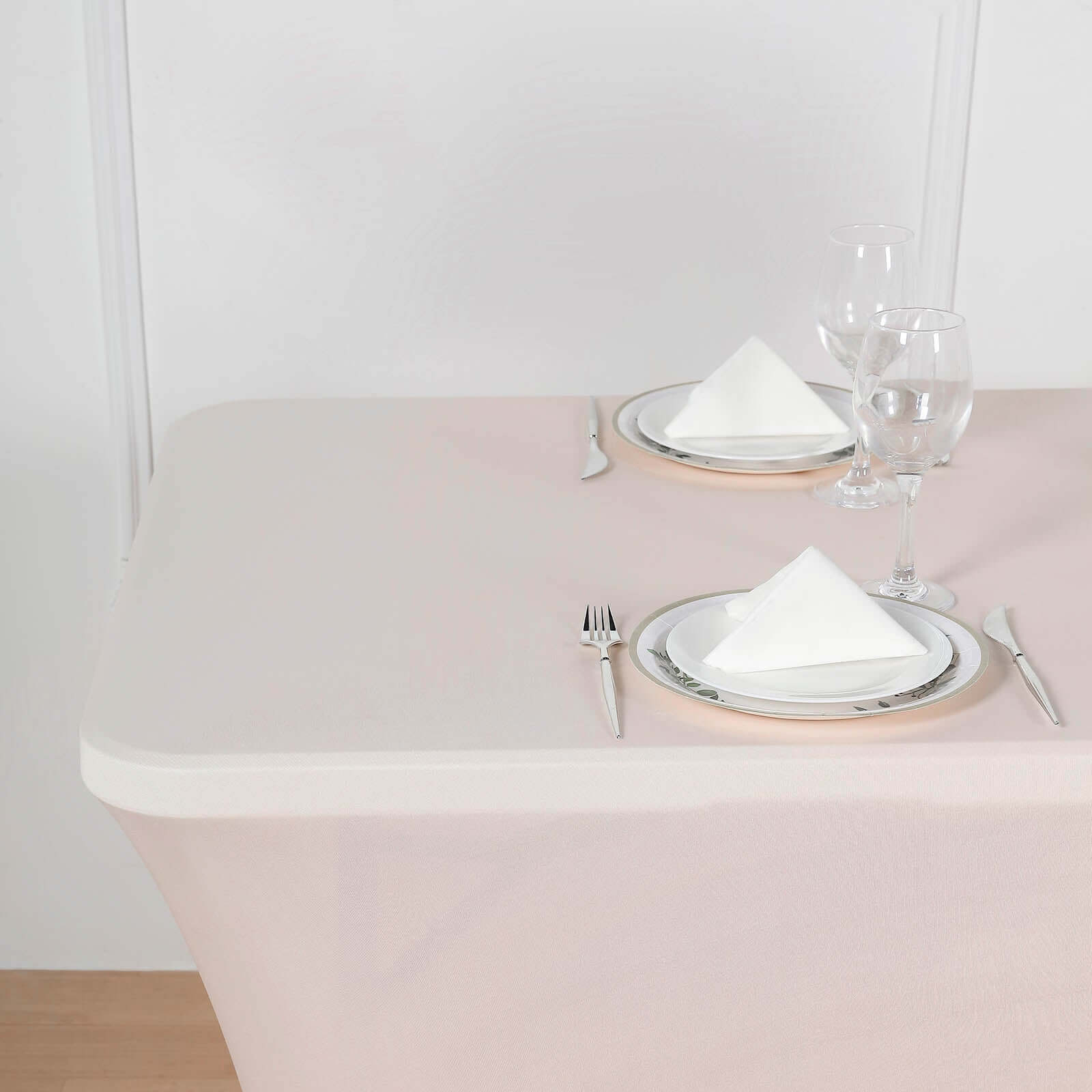 Stretch Spandex Rectangle Tablecloth 6ft Blush - Wrinkle Free Fitted Table Cover - Image 6
