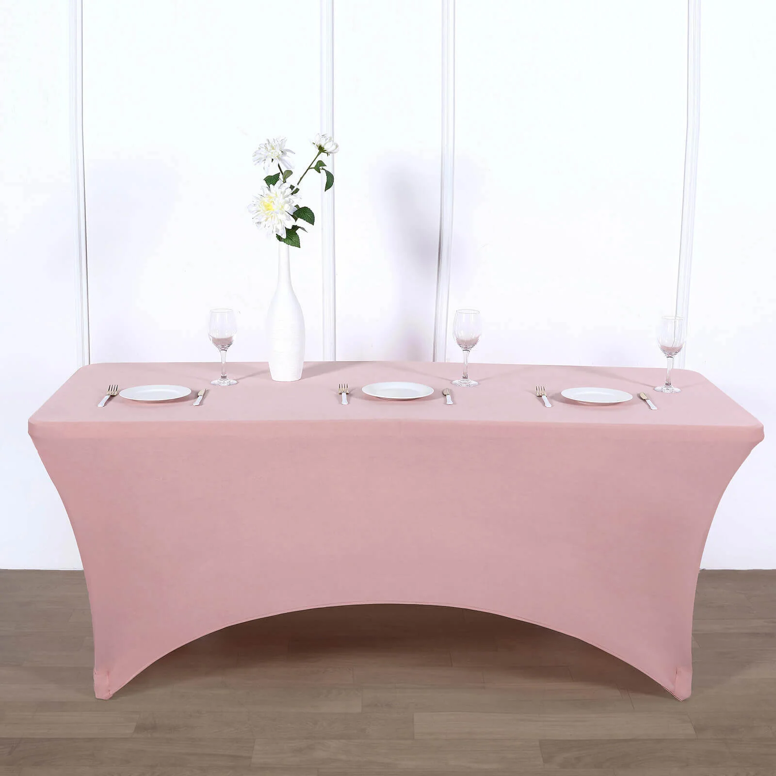 Stretch Spandex Rectangle Tablecloth 6ft Dusty Rose - Wrinkle Free Fitted Table Cover - Image 6