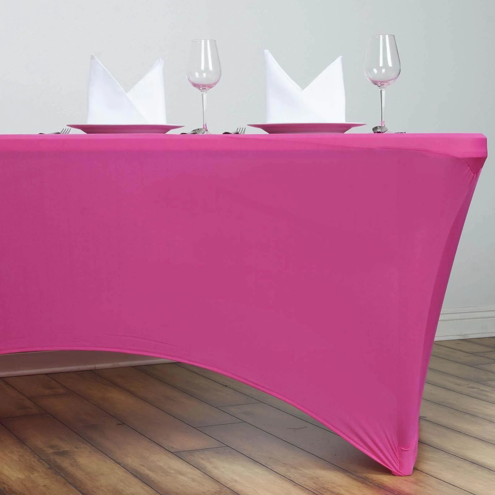 Stretch Spandex Rectangle Tablecloth 6ft Fuchsia - Wrinkle Free Fitted Table Cover - Image 2
