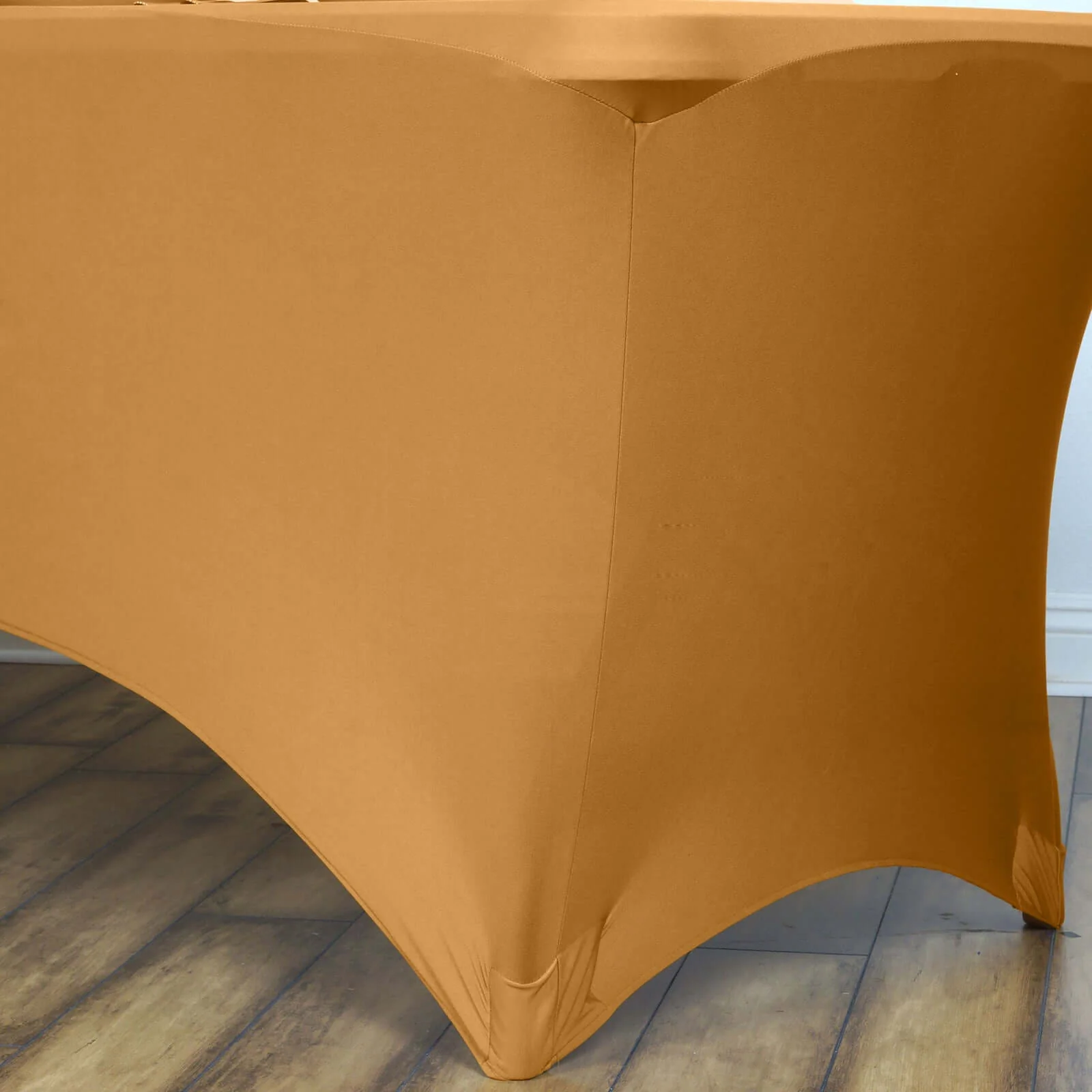 Stretch Spandex Rectangle Tablecloth 6ft Gold - Easy to Maintain Form-Fitting Table Cover for Weddings & Events - Image 2