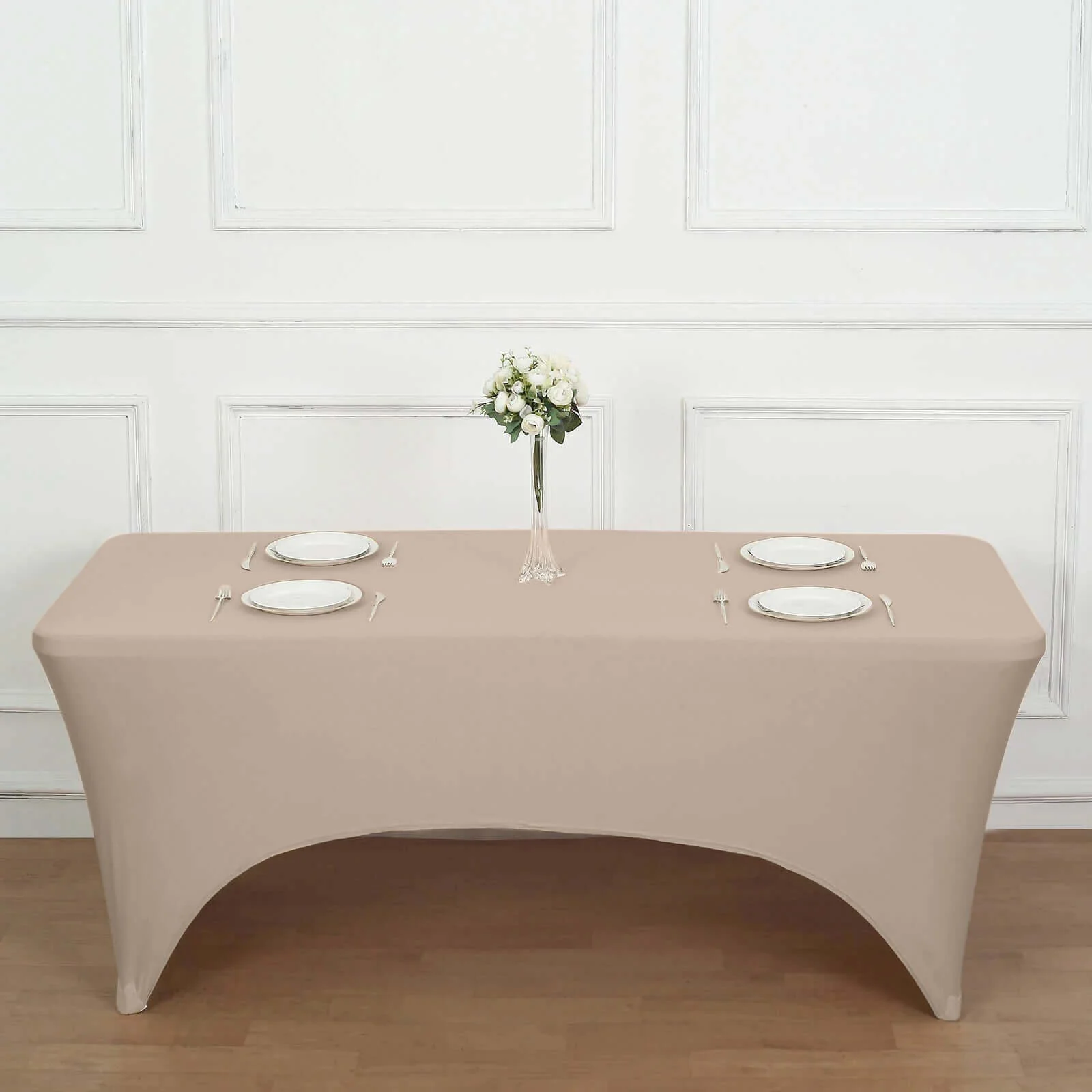 Stretch Spandex Rectangle Tablecloth 6ft Nude - Wrinkle Free Fitted Table Cover - Image 6