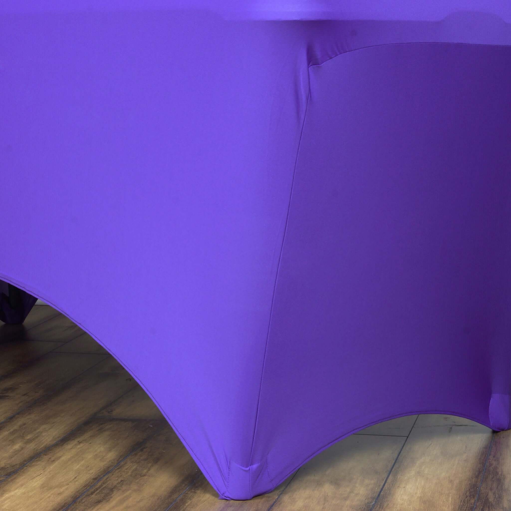 Stretch Spandex Rectangle Tablecloth 6ft Purple - Wrinkle Free Fitted Table Cover - Image 2