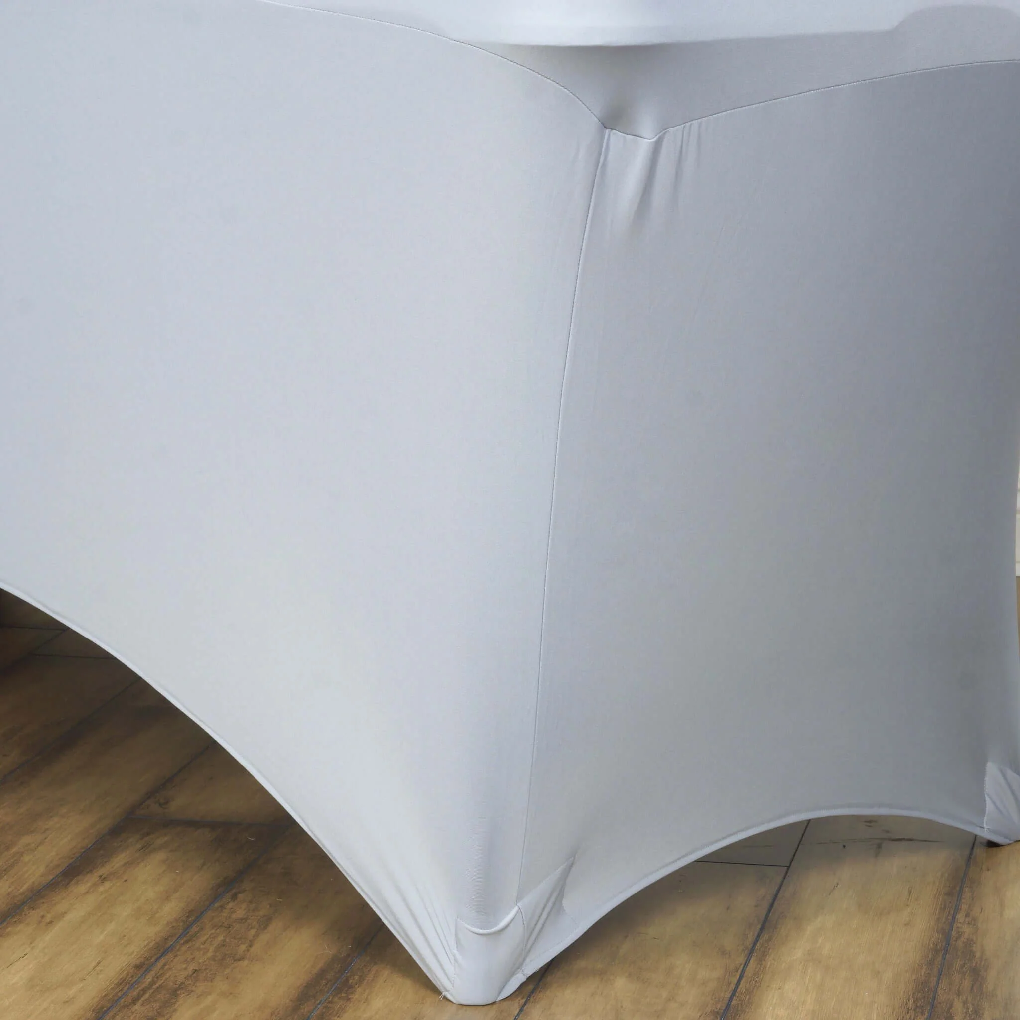 Stretch Spandex Rectangle Tablecloth 6ft Silver - Wrinkle Free Fitted Table Cover - Image 2