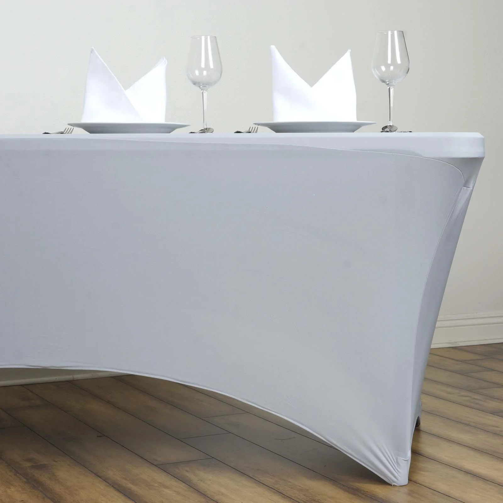 Stretch Spandex Rectangle Tablecloth 6ft Silver - Wrinkle Free Fitted Table Cover - Image 3