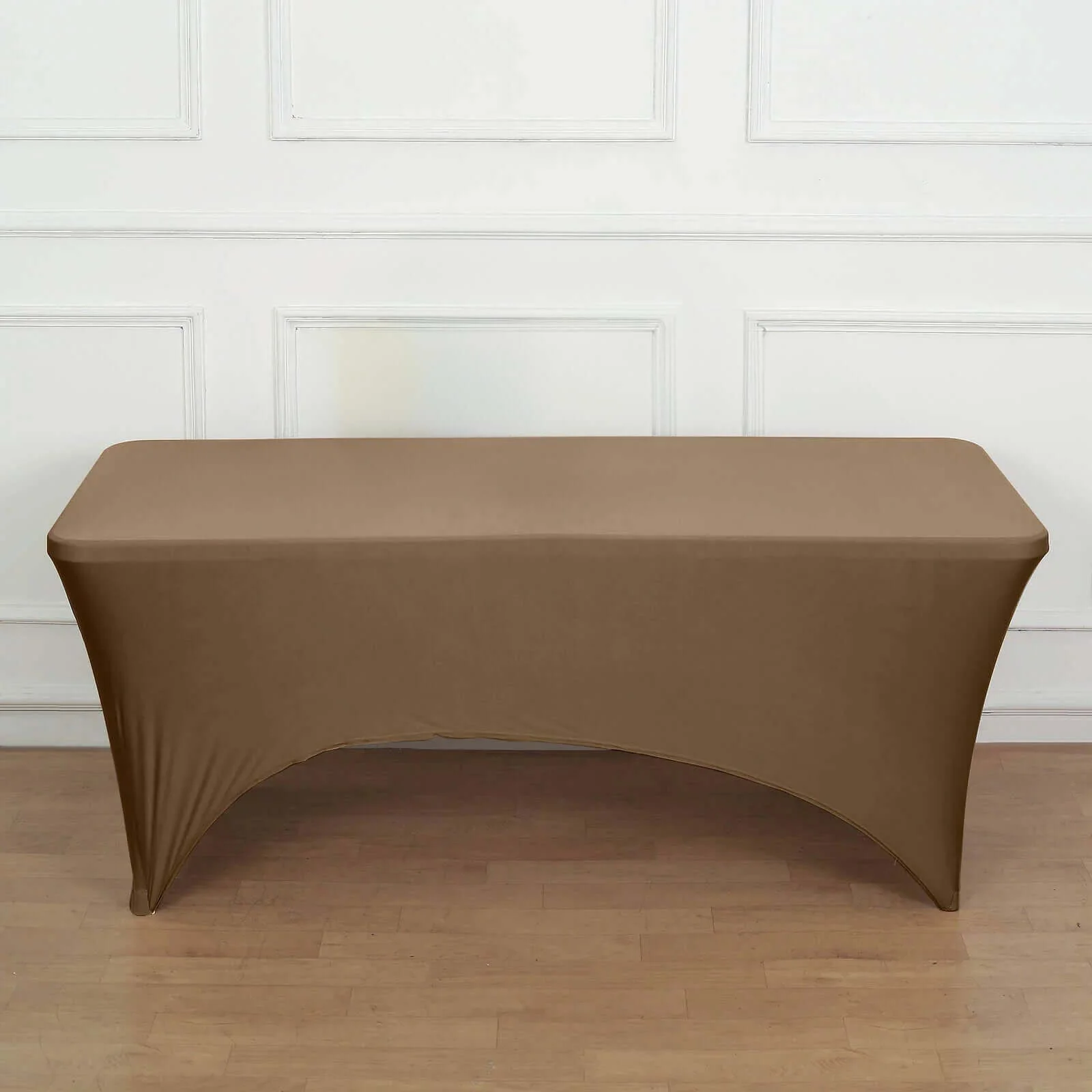 Stretch Spandex Rectangle Tablecloth 6ft Taupe - Wrinkle Free Fitted Table Cover