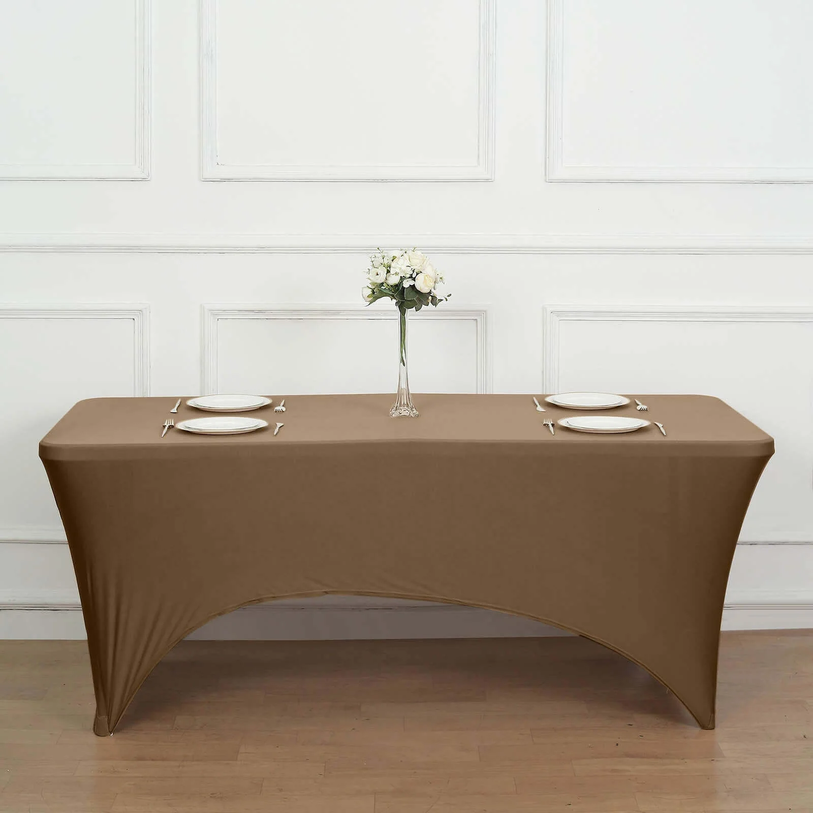 Stretch Spandex Rectangle Tablecloth 6ft Taupe - Wrinkle Free Fitted Table Cover - Image 6