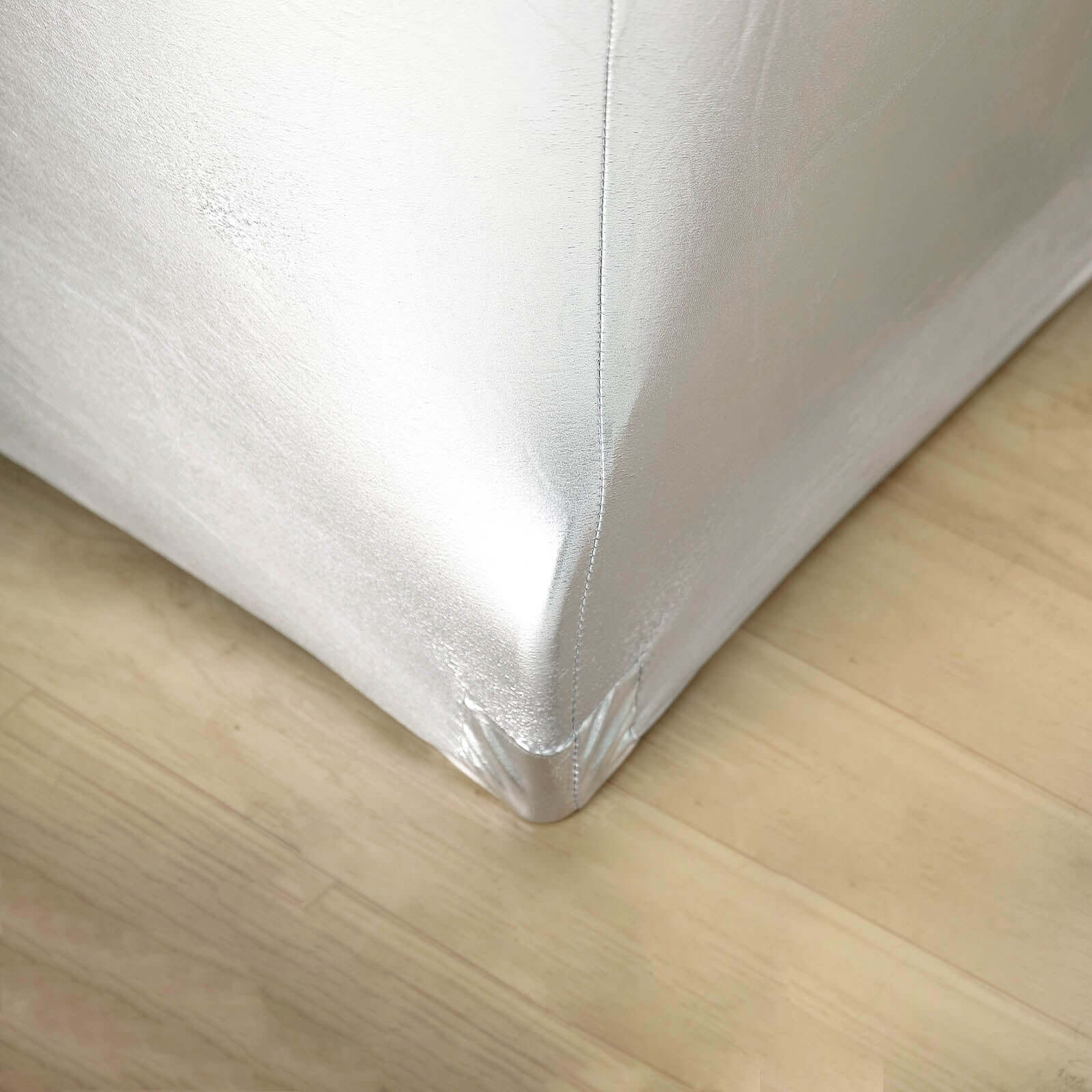 Stretch Spandex Rectangle Tablecloth 72"x30" Metallic Silver - Dazzling Form-Fitting Table Cover - Image 6