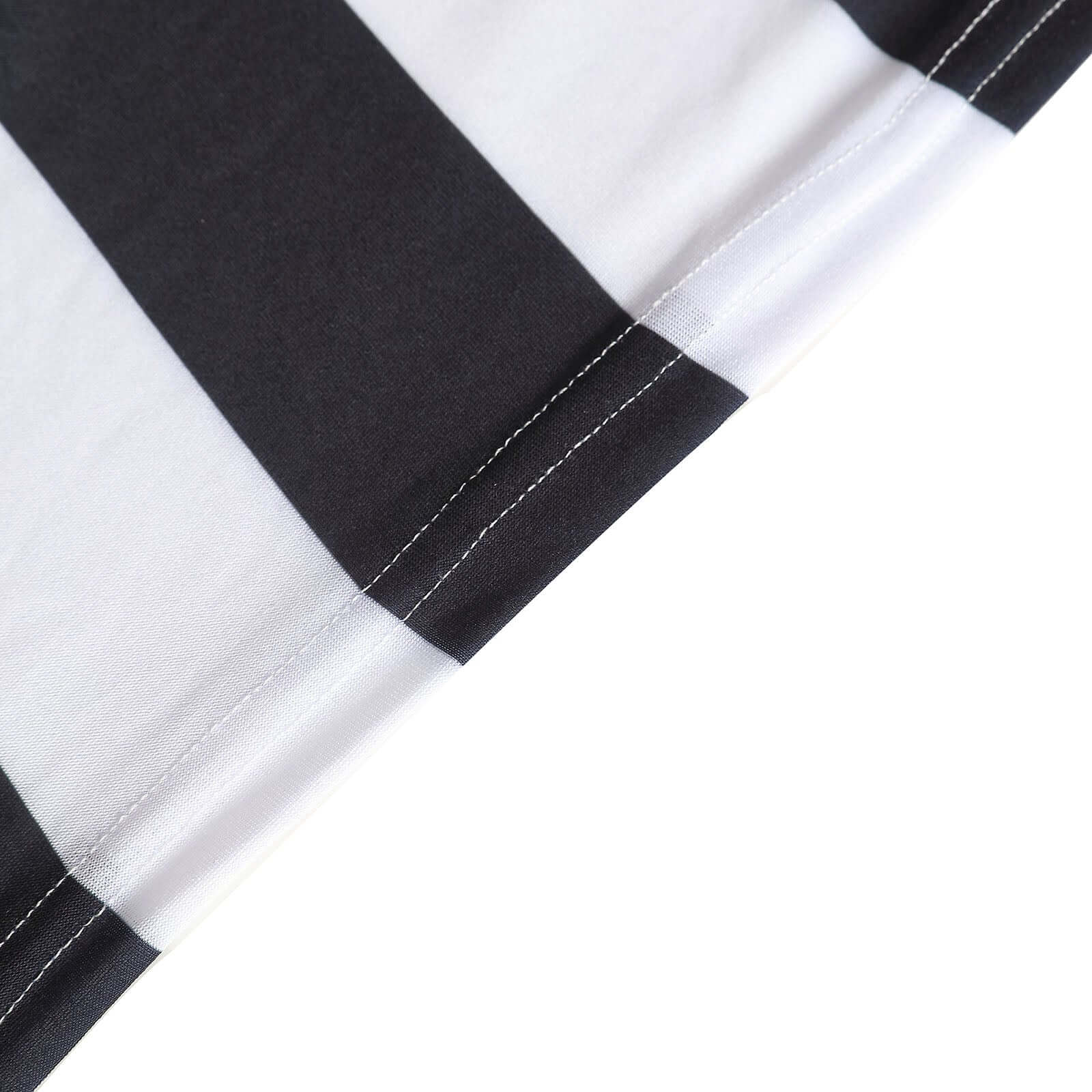 Stretch Spandex Rectangle Tablecloth 8ft Black/White Vertical Stripes - Easy to Maintain Form-Fitting Table Cover for Weddings & Events - Image 8