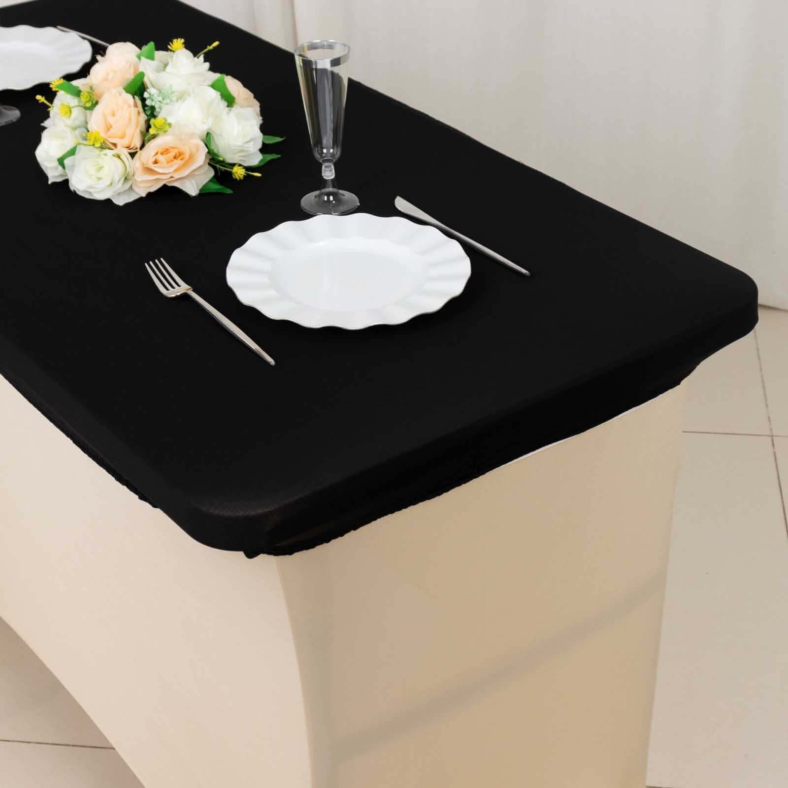 Stretch Spandex Rectangle Tablecloth Top Cover 48"x30" Black - Tailored Fit Table Topper Cap - Image 9