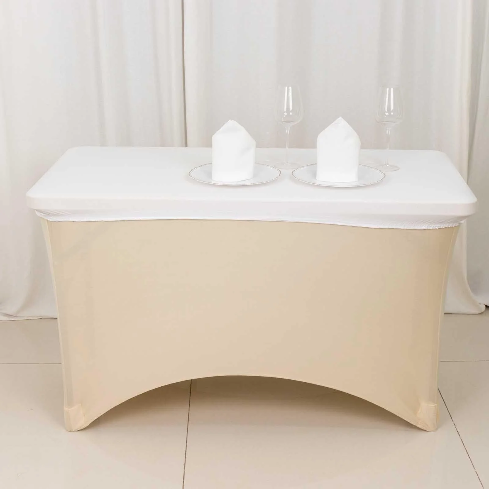 Stretch Spandex Rectangle Tablecloth Top Cover 48"x30" White - Easy to Maintain Form-Fitting Table Cover for Weddings & Events - Image 2