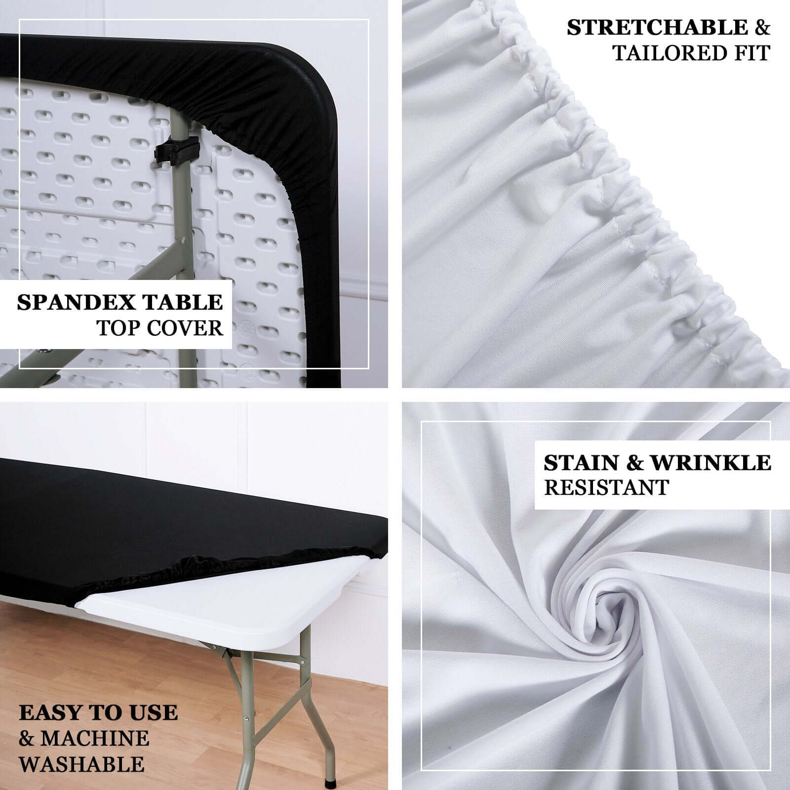 Stretch Spandex Rectangle Tablecloth Top Cover 48"x30" White - Easy to Maintain Form-Fitting Table Cover for Weddings & Events - Image 3