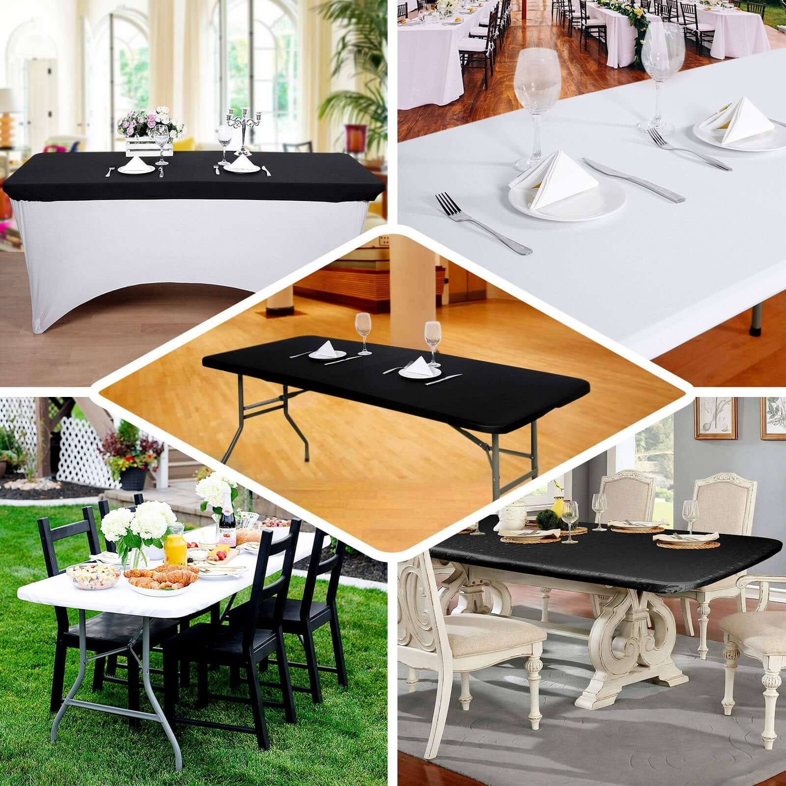 Stretch Spandex Rectangle Tablecloth Top Cover 48"x30" White - Easy to Maintain Form-Fitting Table Cover for Weddings & Events - Image 4