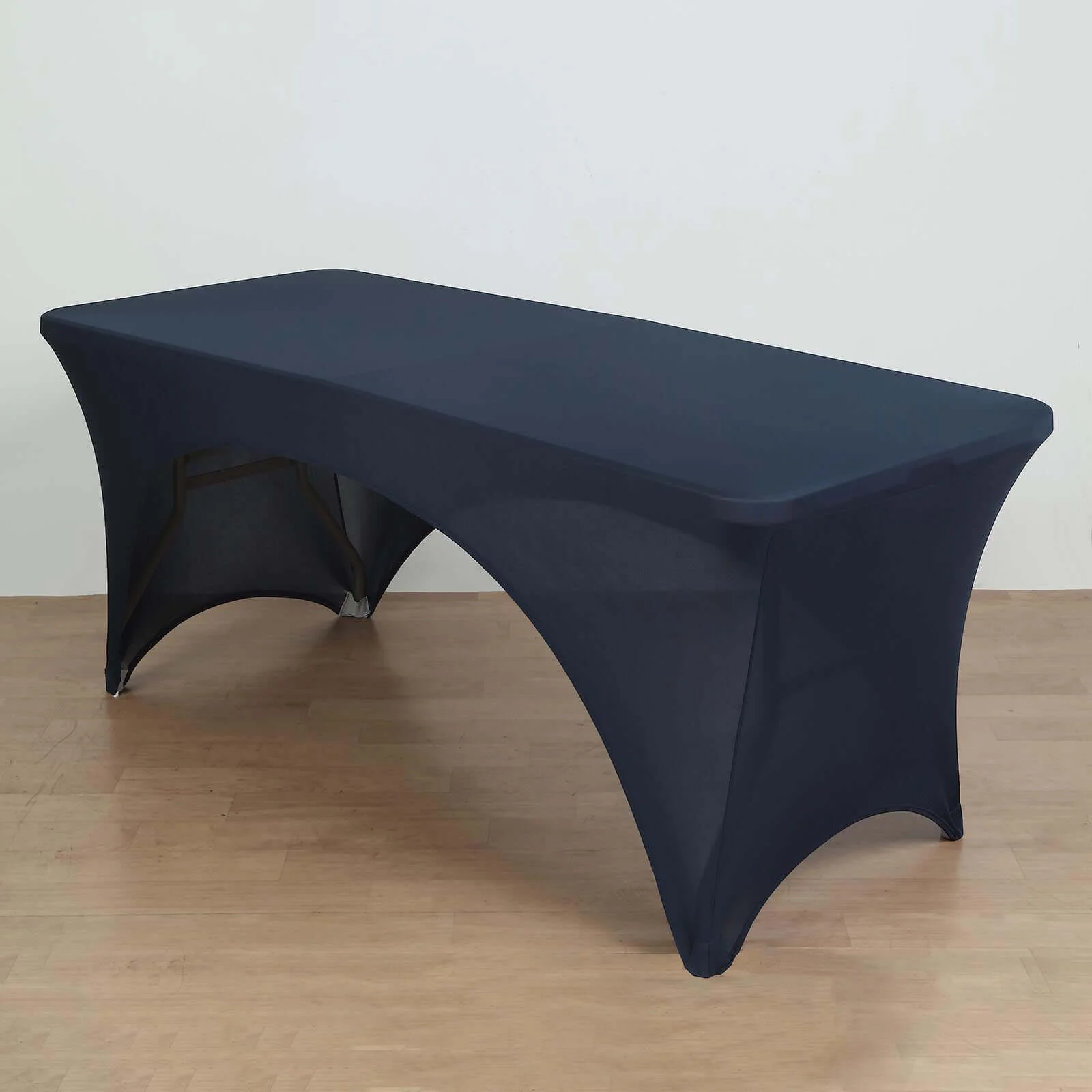 Stretch Spandex Rectangular Table Cover 72"x30" Navy Blue - Curved Open Back Fitted Tablecloth - Image 7