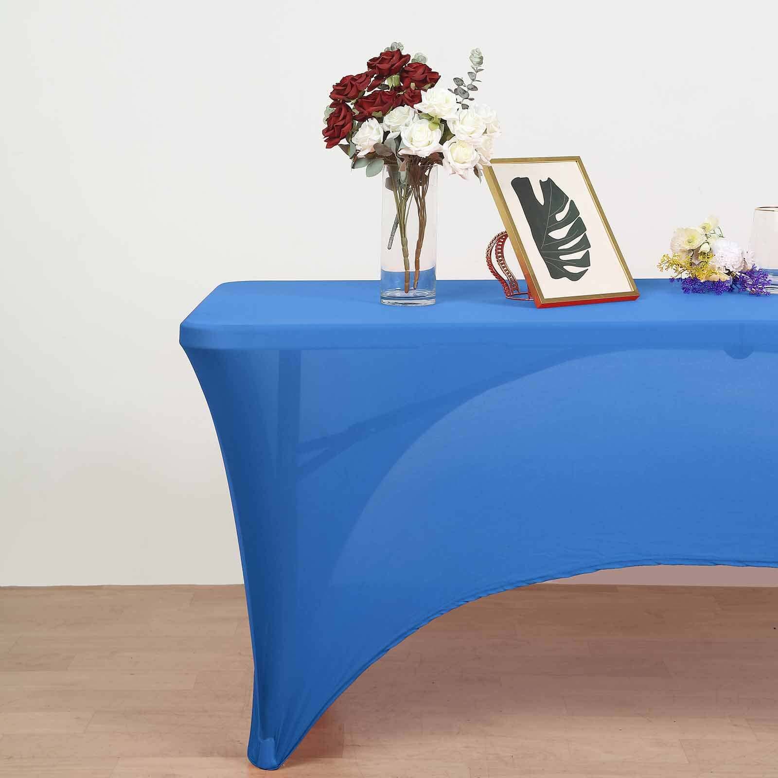 Stretch Spandex Rectangular Table Cover 72"x30" Royal Blue - Curved Open Back Fitted Tablecloth - Image 10