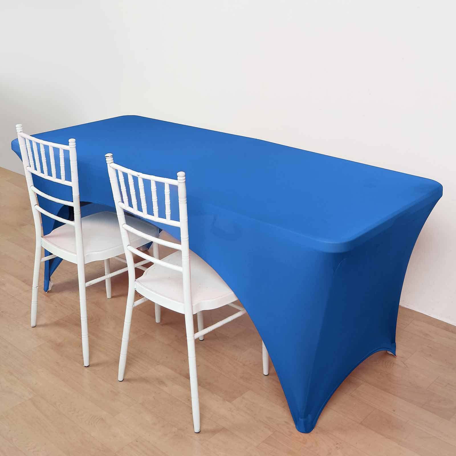 Stretch Spandex Rectangular Table Cover 72"x30" Royal Blue - Curved Open Back Fitted Tablecloth - Image 2