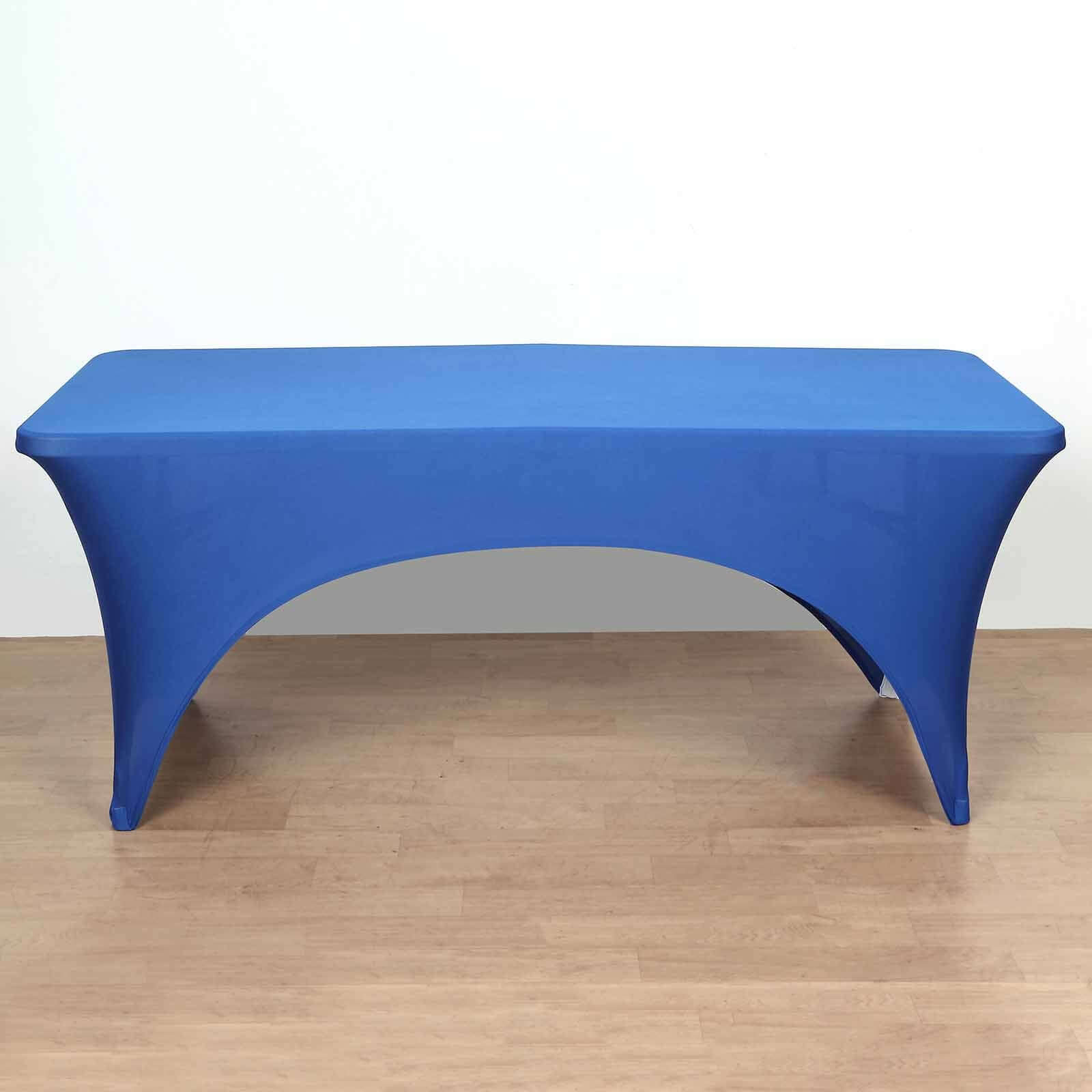 Stretch Spandex Rectangular Table Cover 72"x30" Royal Blue - Curved Open Back Fitted Tablecloth - Image 3