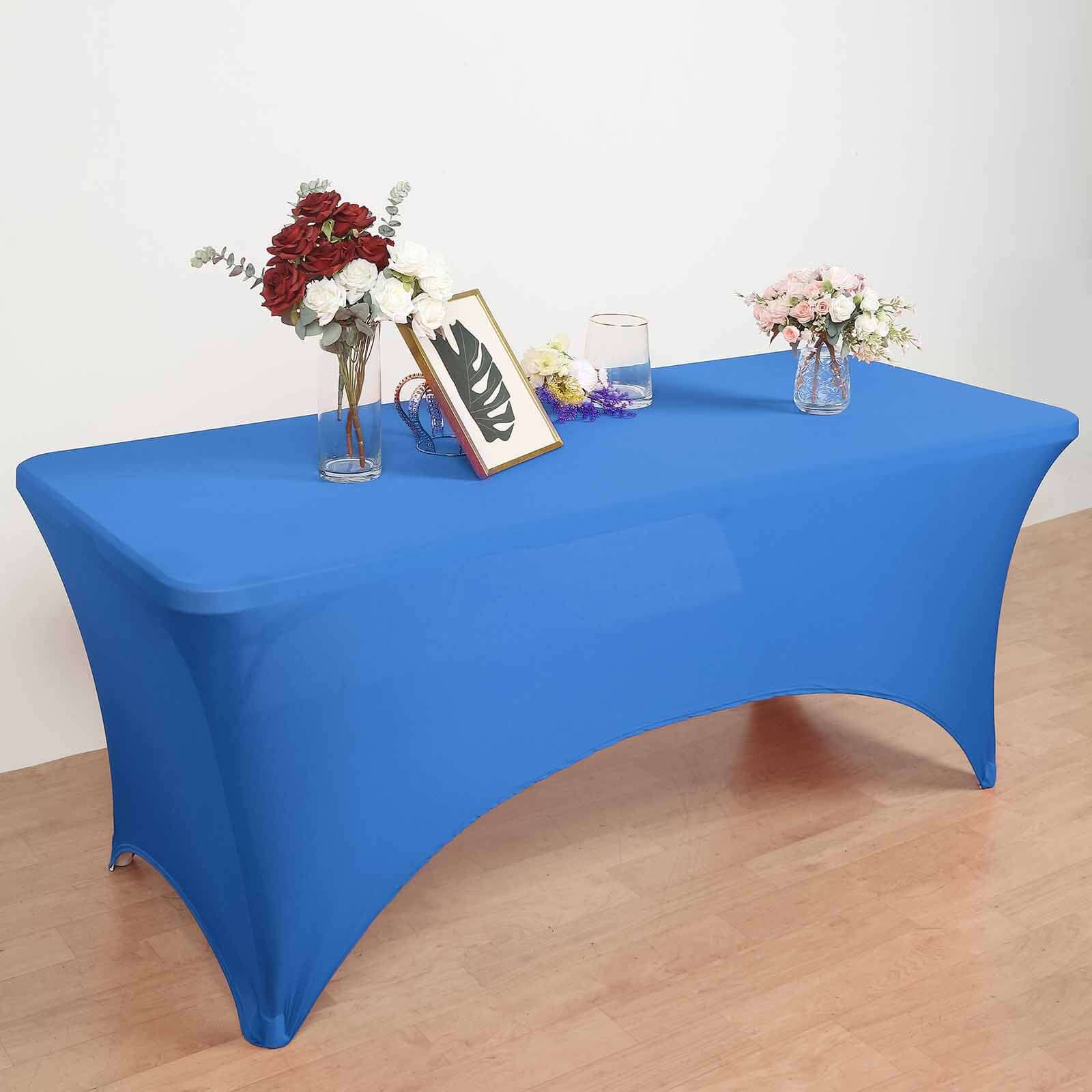 Stretch Spandex Rectangular Table Cover 72"x30" Royal Blue - Curved Open Back Fitted Tablecloth - Image 6