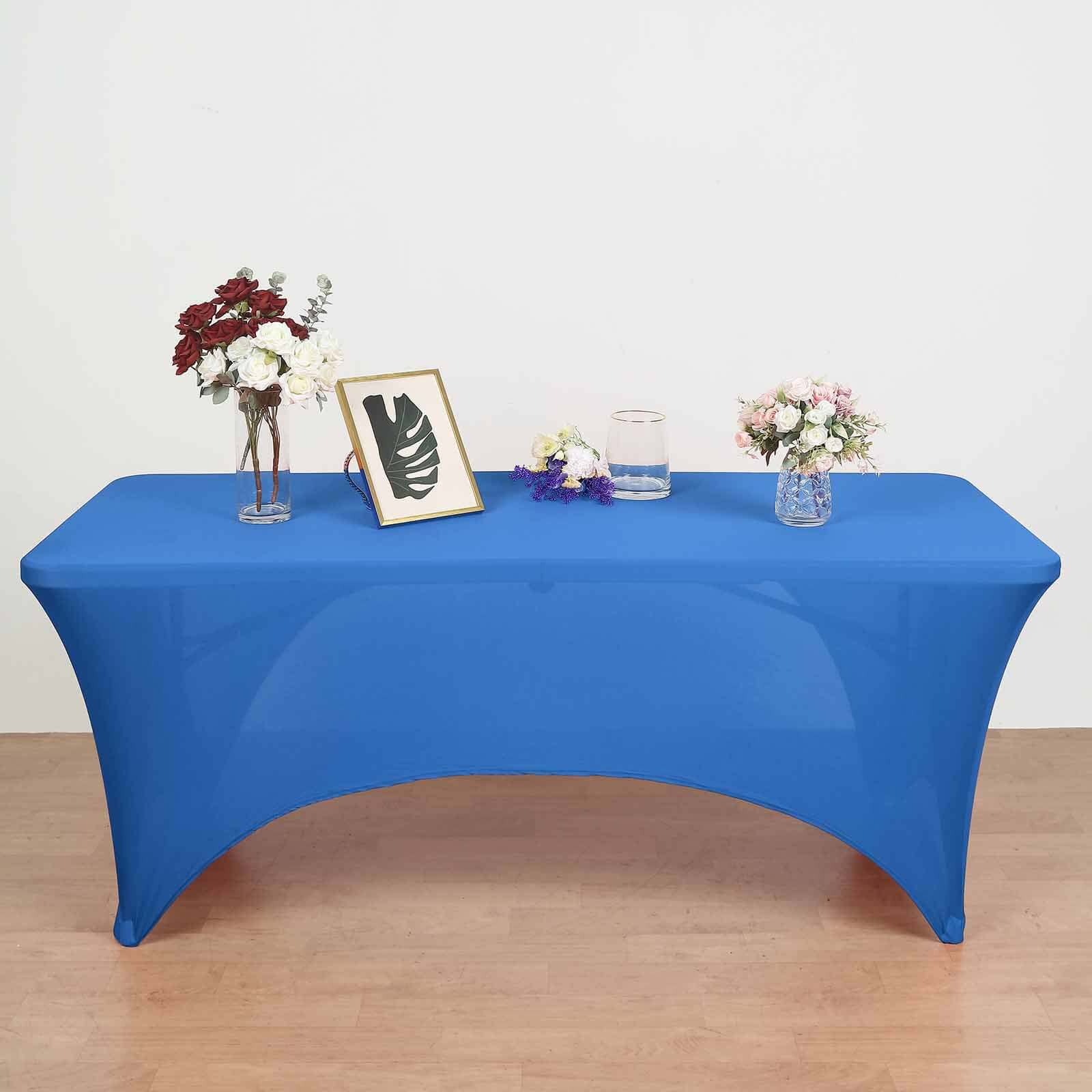 Stretch Spandex Rectangular Table Cover 72"x30" Royal Blue - Curved Open Back Fitted Tablecloth - Image 8