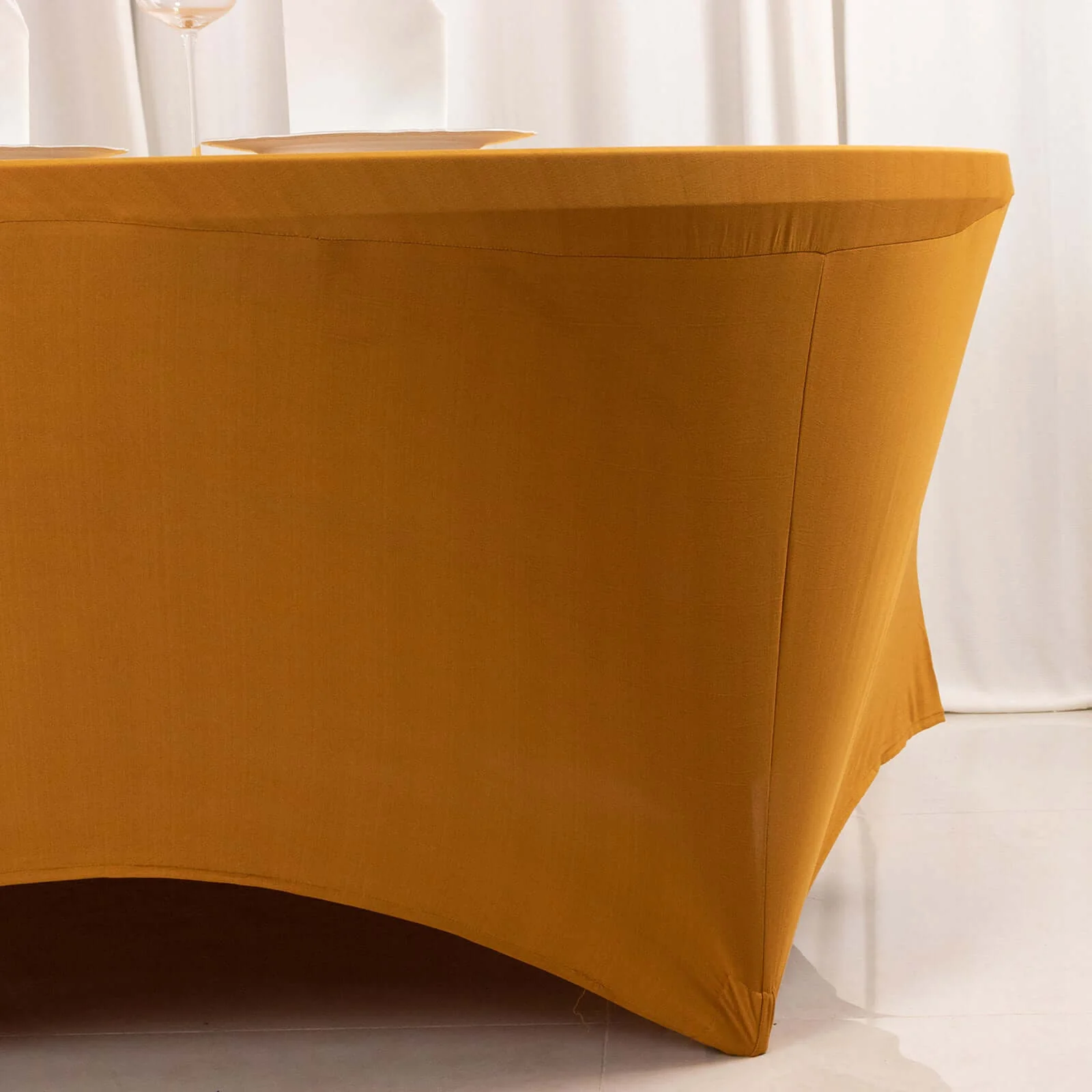 Stretch Spandex Round Tablecloth 6ft Gold - Easy to Maintain Form-Fitting Table Cover - Image 2
