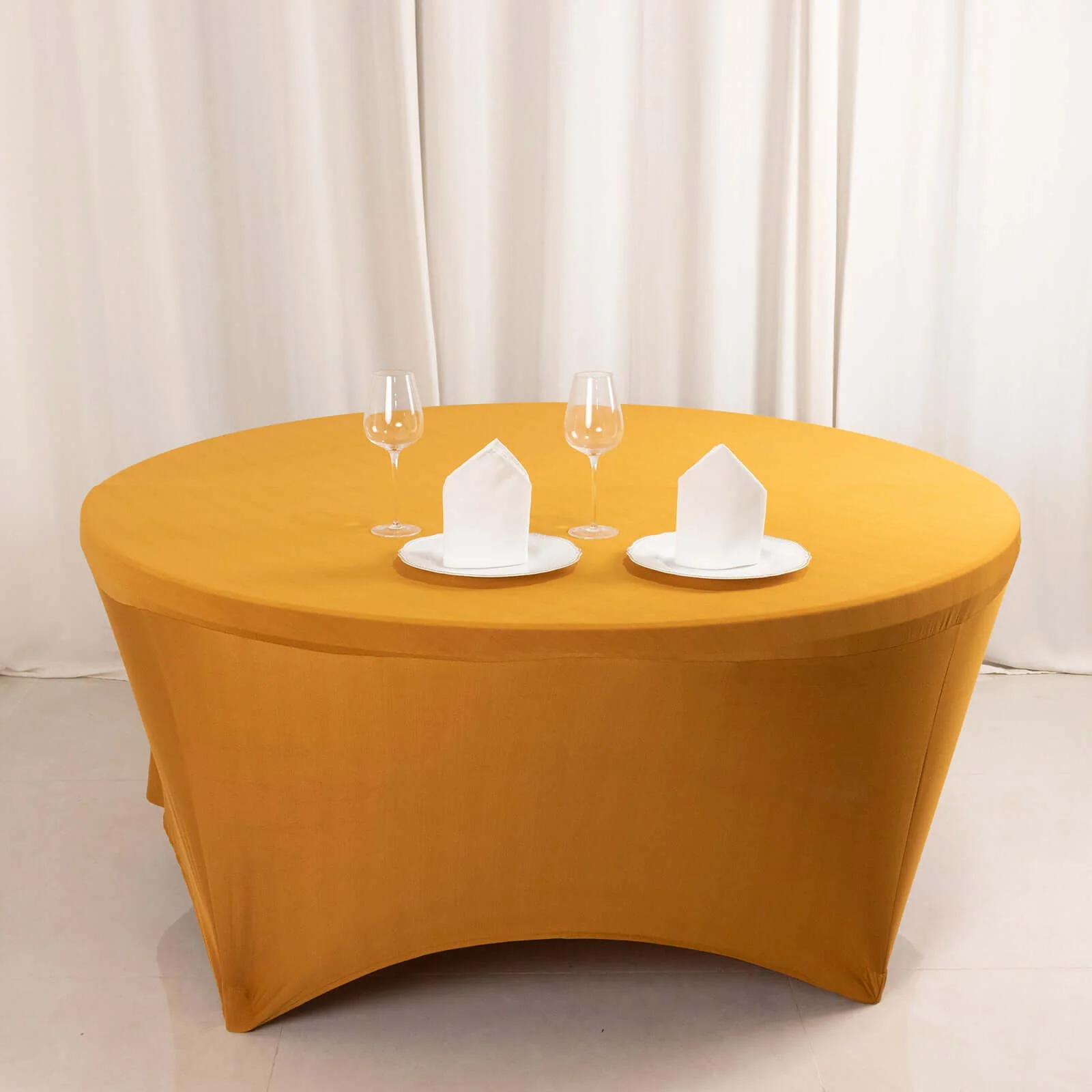 Stretch Spandex Round Tablecloth 6ft Gold - Easy to Maintain Form-Fitting Table Cover - Image 3