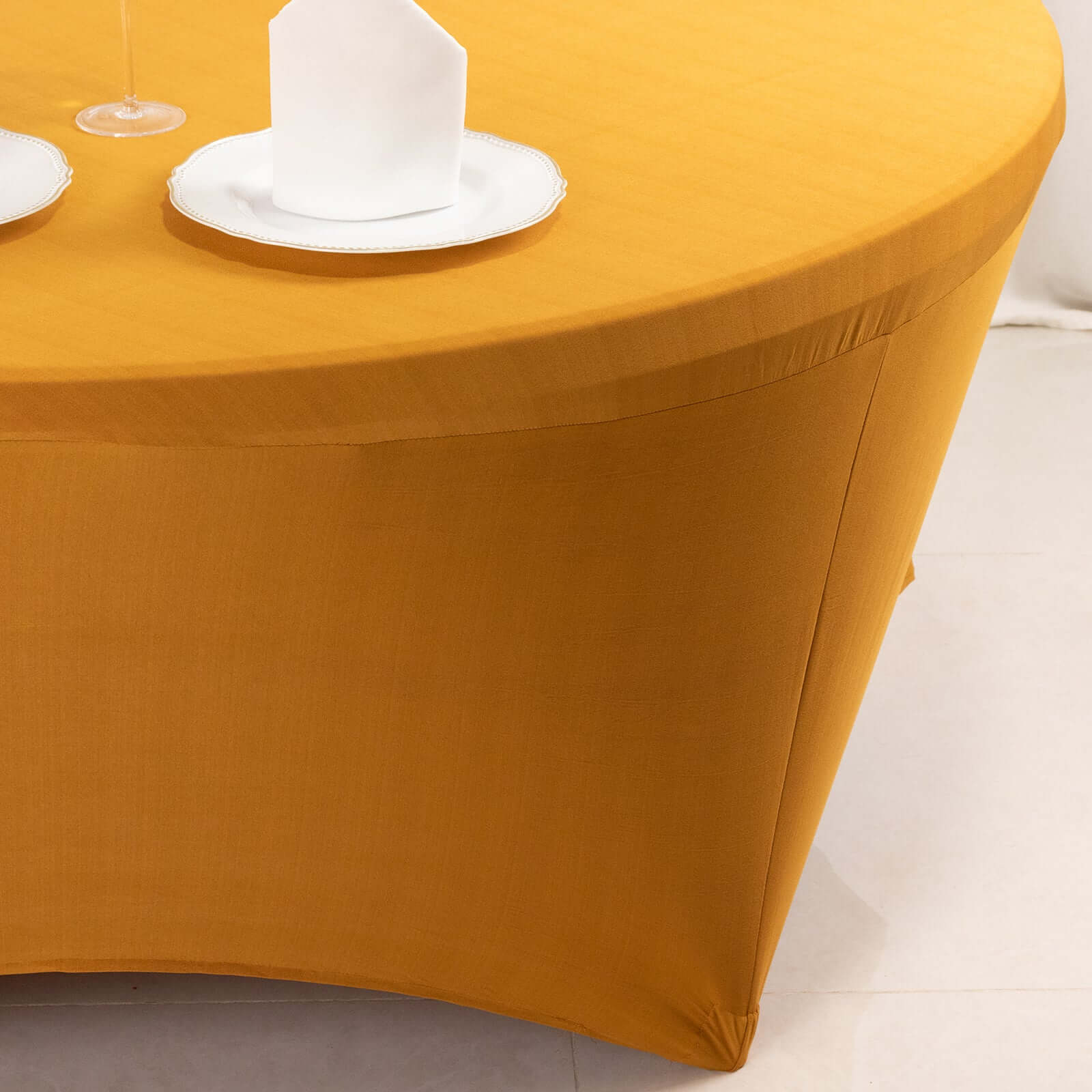 Stretch Spandex Round Tablecloth 6ft Gold - Easy to Maintain Form-Fitting Table Cover - Image 5