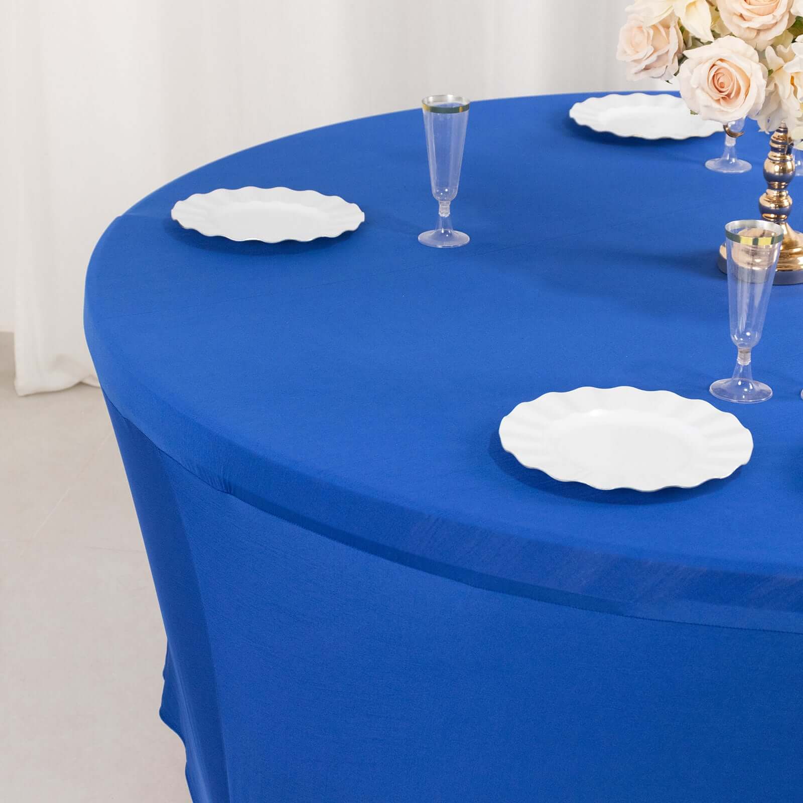 Stretch Spandex Round Tablecloth 6ft Royal Blue - Easy to Maintain Form-Fitting Table Cover - Image 11