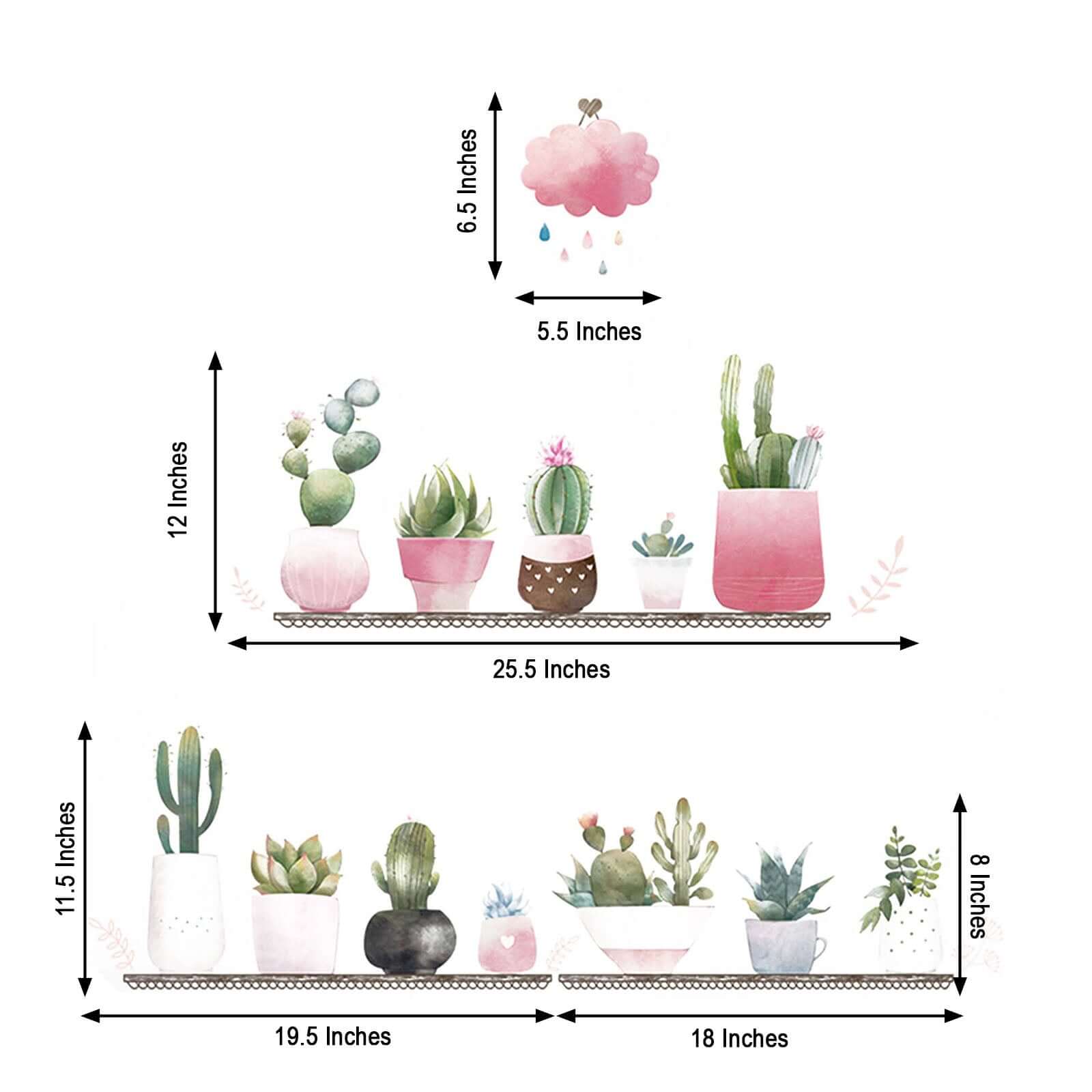 Succulent Potted Plants on Shelf Wall Decals, Peel and Stick Decor Stickers - Image 3