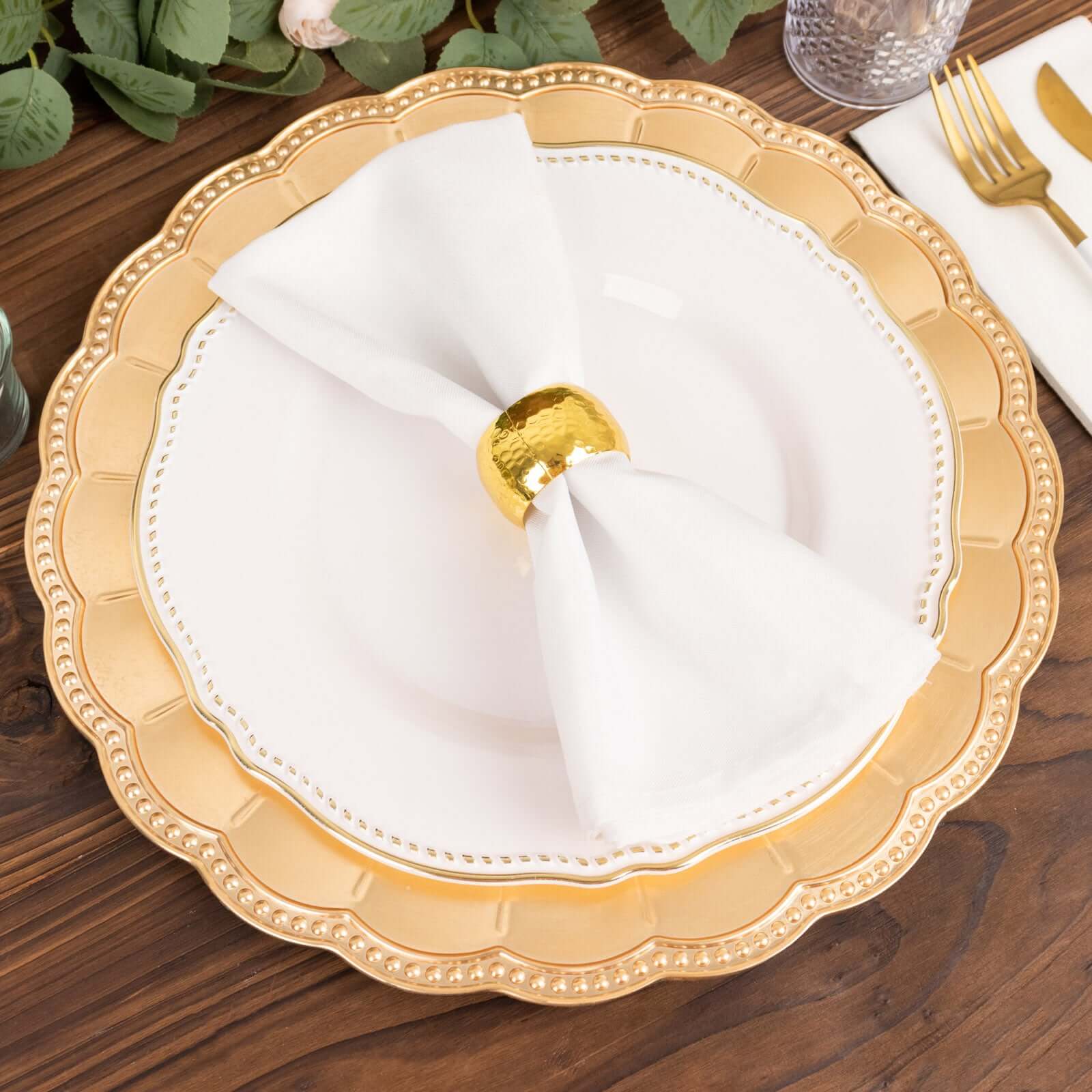 6-Pack Acrylic Charger Plates 13" Round Metallic Gold Beaded Sunflower Rim - Plastic Dinner Party Charger Tableware - Image 2