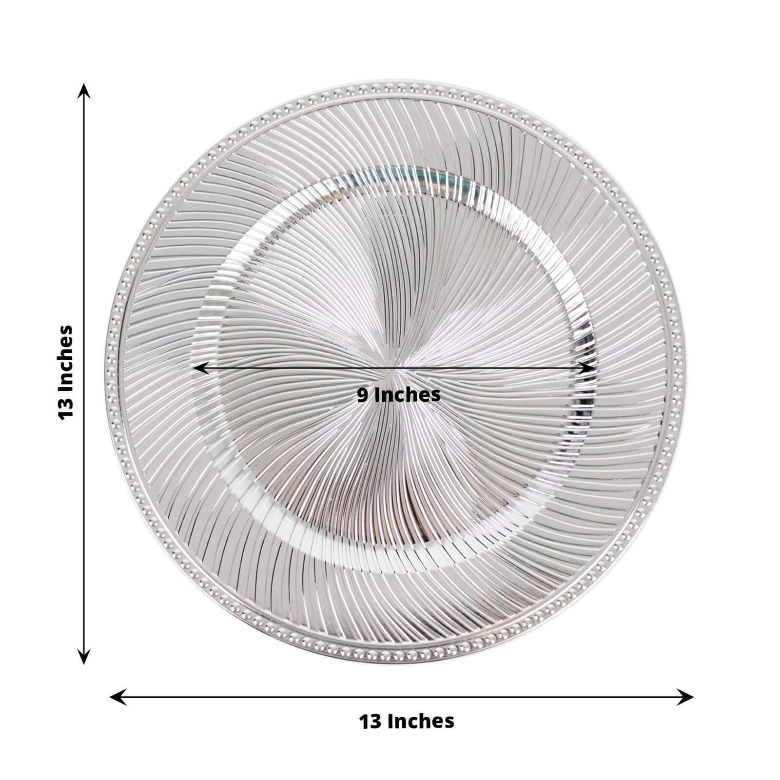 6-Pack Acrylic Charger Plates 13" Round Metallic Silver Swirl Pattern with Beaded Rim - Plastic Decorative Dinner Party Charger Tableware - Image 3