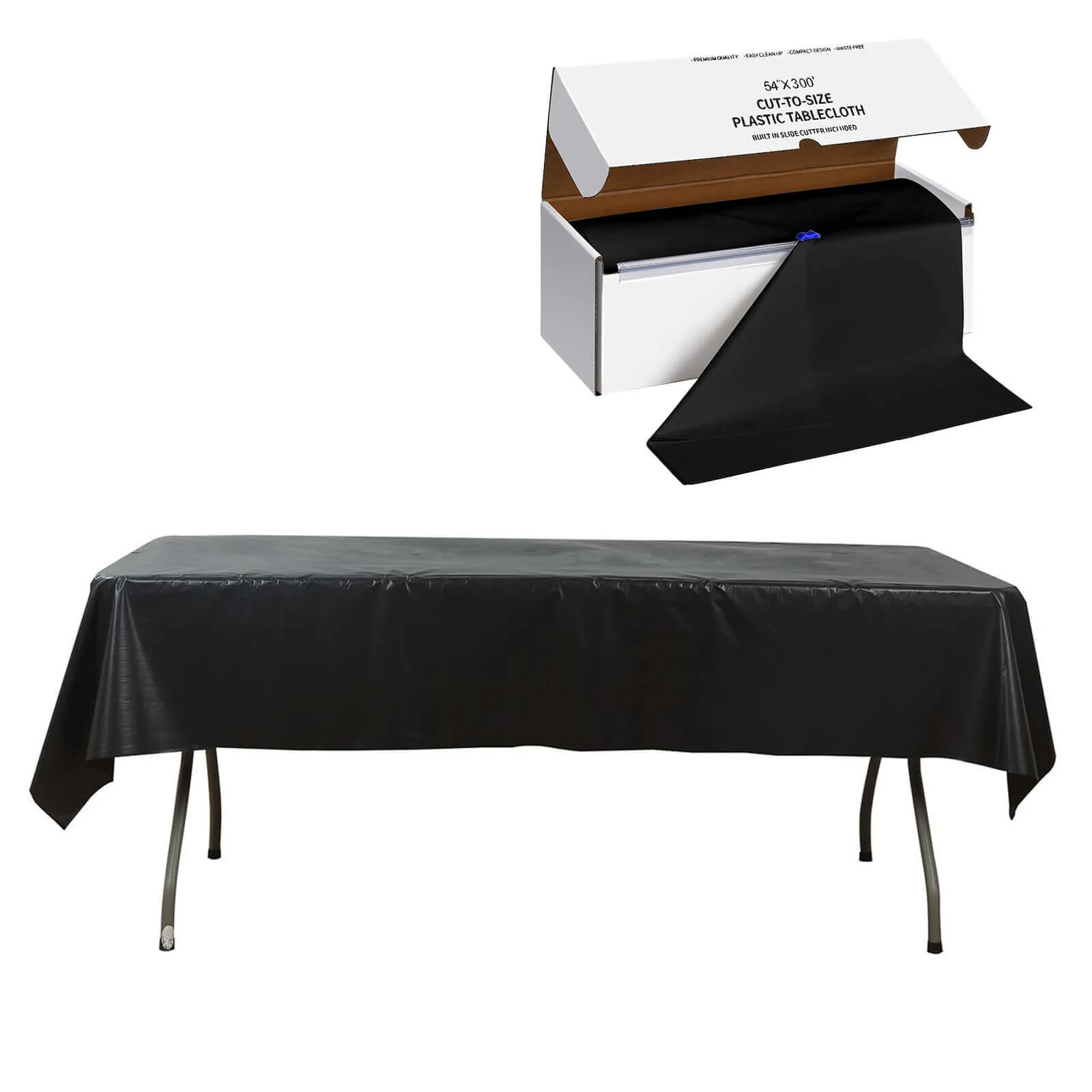 Plastic Table Cover Roll 54"x300ft Black with Slide Cutter - Cuts Up to 36 Rectangle 8ft Disposable Tablecloths - Image 3