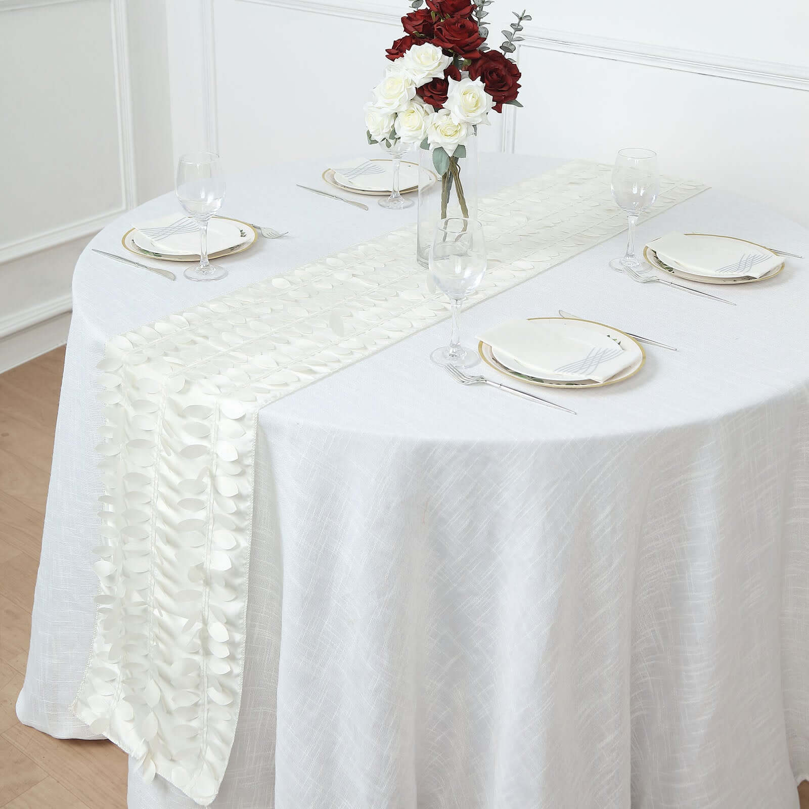 Taffeta Fabric Table Runner 12"x108" Ivory - 3D Leaf Petal Table Decor - Image 11