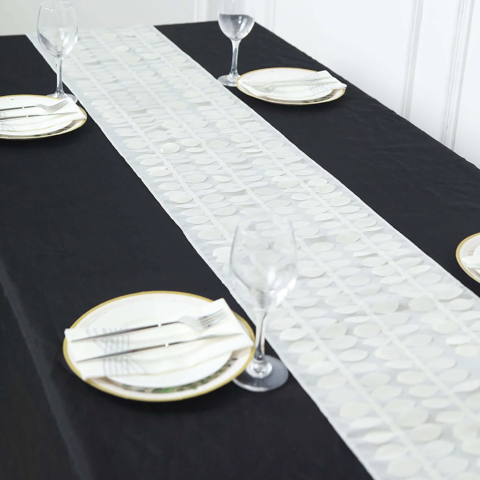 Taffeta Fabric Table Runner 12"x108" Ivory - 3D Leaf Petal Table Decor - Image 2