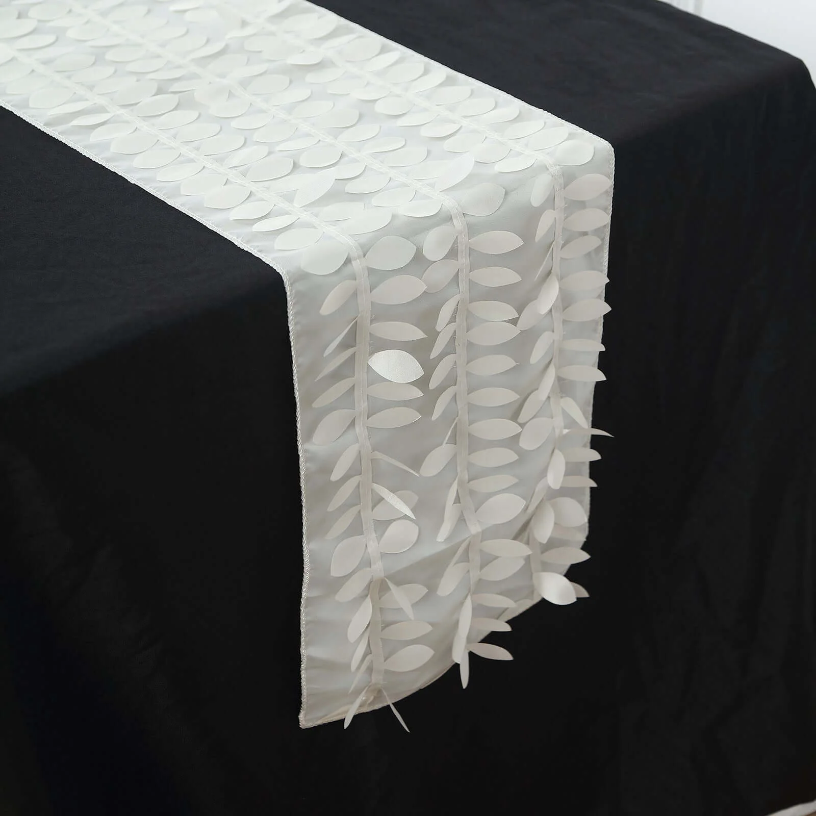 Taffeta Fabric Table Runner 12"x108" Ivory - 3D Leaf Petal Table Decor - Image 6
