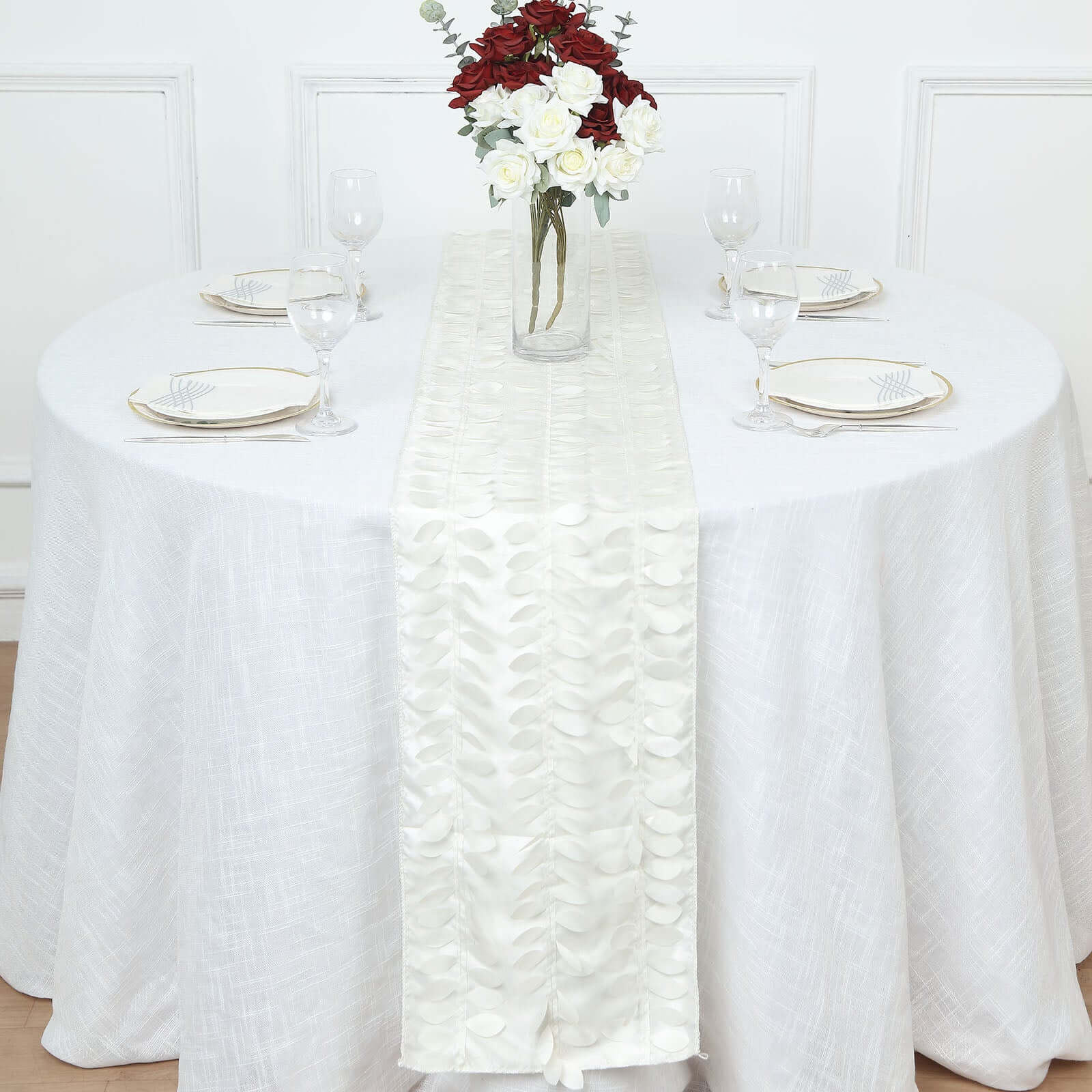 Taffeta Fabric Table Runner 12"x108" Ivory - 3D Leaf Petal Table Decor - Image 7