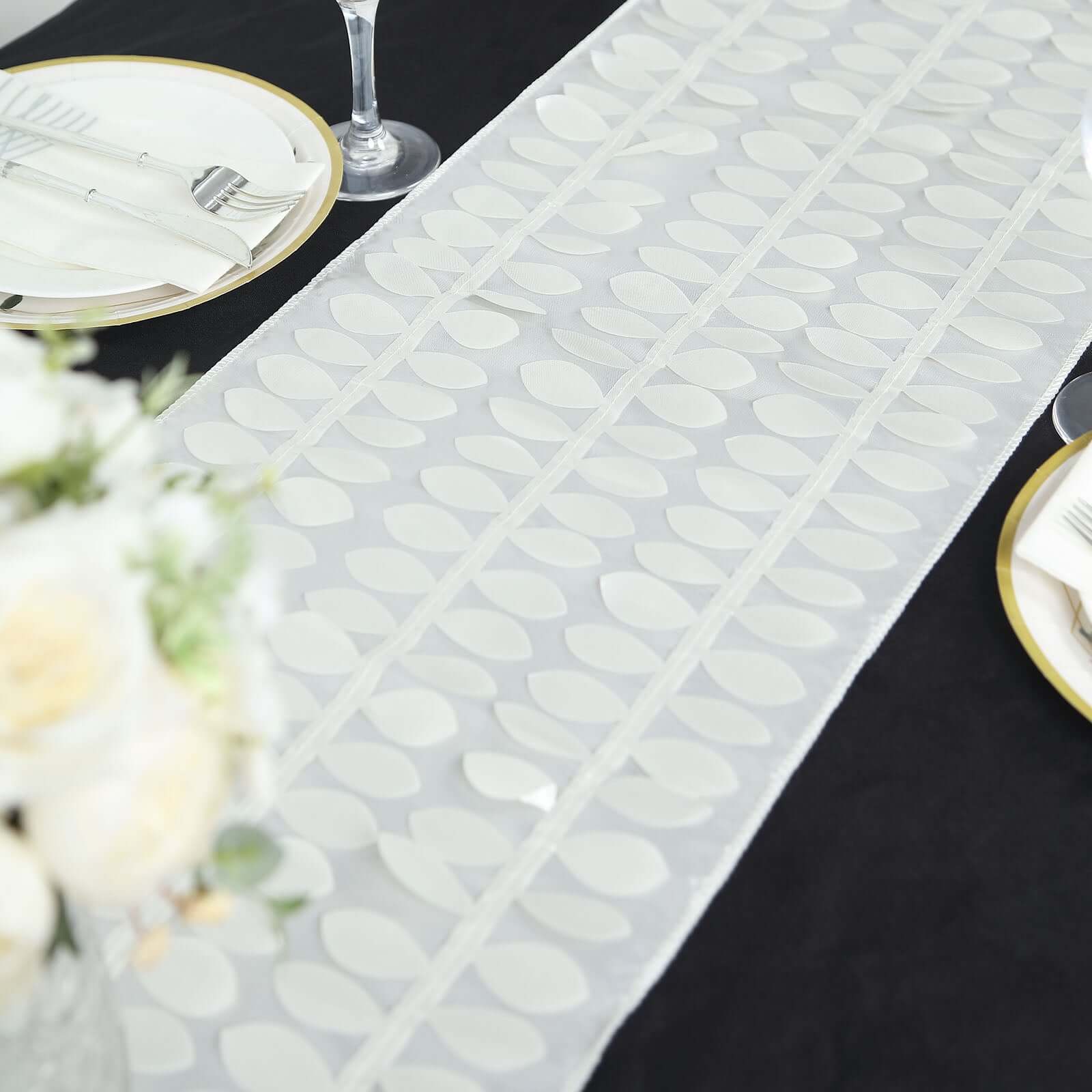 Taffeta Fabric Table Runner 12"x108" Ivory - 3D Leaf Petal Table Decor - Image 8