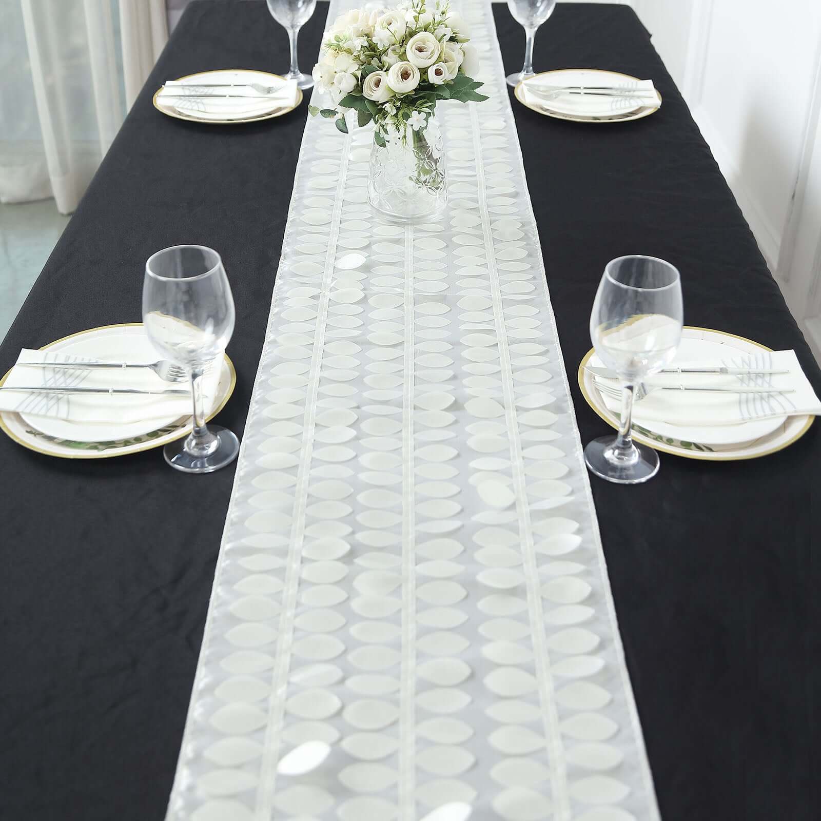 Taffeta Fabric Table Runner 12"x108" Ivory - 3D Leaf Petal Table Decor - Image 9