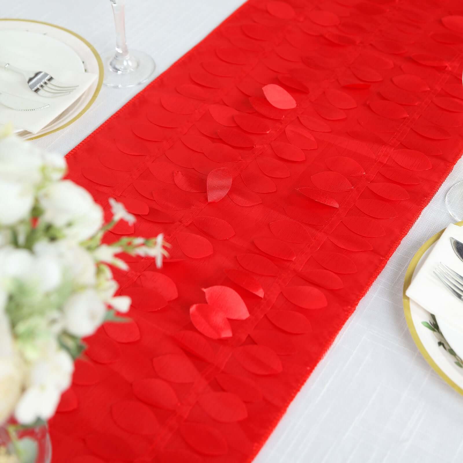 Taffeta Fabric Table Runner 12"x108" Red - 3D Leaf Petal Table Decor - Image 7