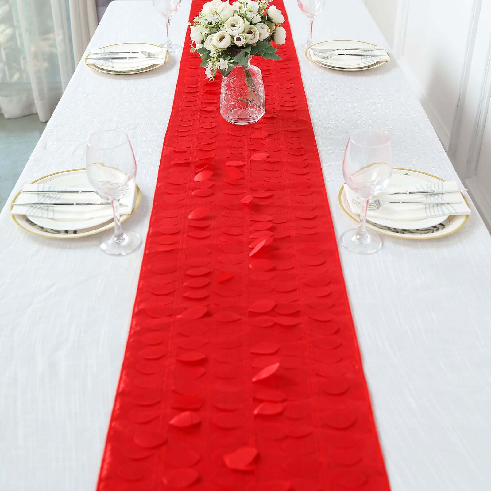 Taffeta Fabric Table Runner 12"x108" Red - 3D Leaf Petal Table Decor - Image 8