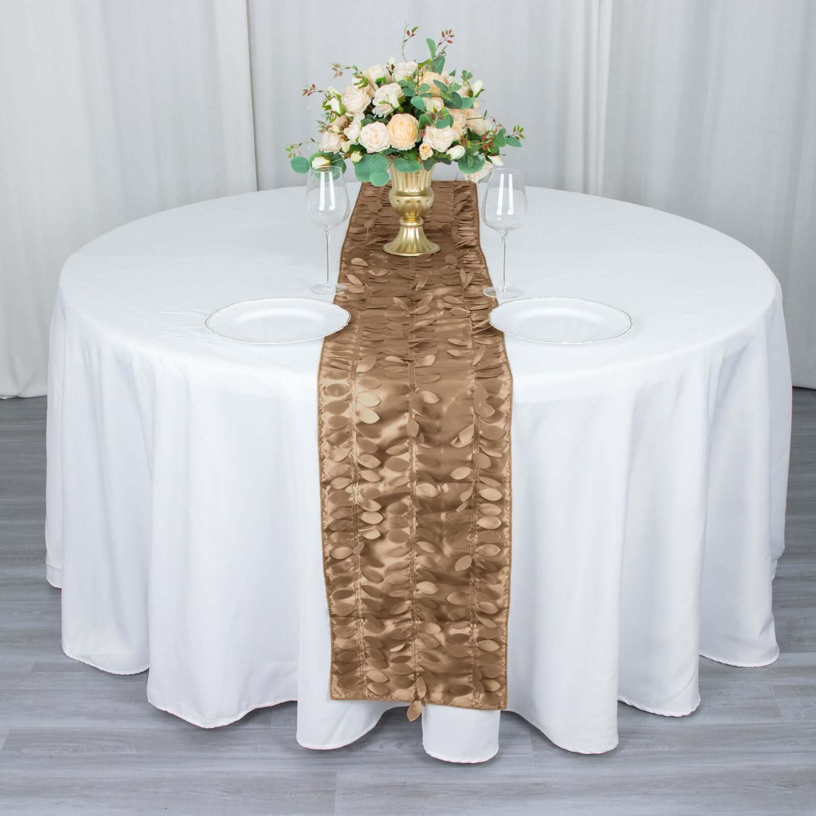 Taffeta Fabric Table Runner 12"x108" Taupe - 3D Leaf Petal Table Decor - Image 2