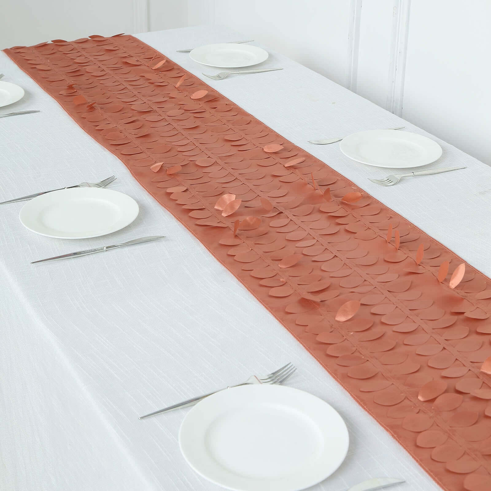 Taffeta Fabric Table Runner 12"x108" Terracotta (Rust) - 3D Leaf Petal Table Decor - Image 7