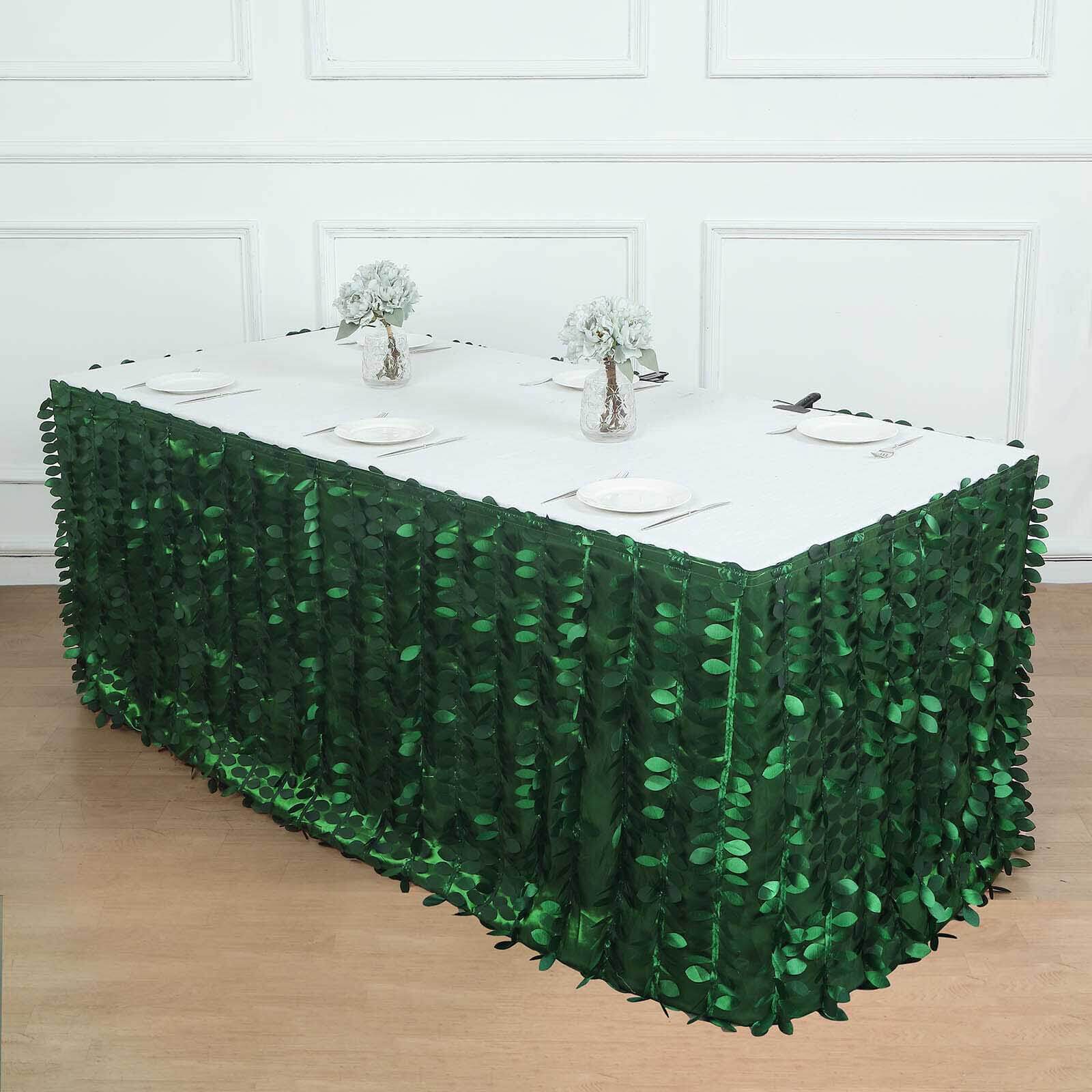 Taffeta Fabric Table Skirt 14ft Green 3D Leaf Petal Design for Exquisite & Stylish Event Table Cover - Image 3