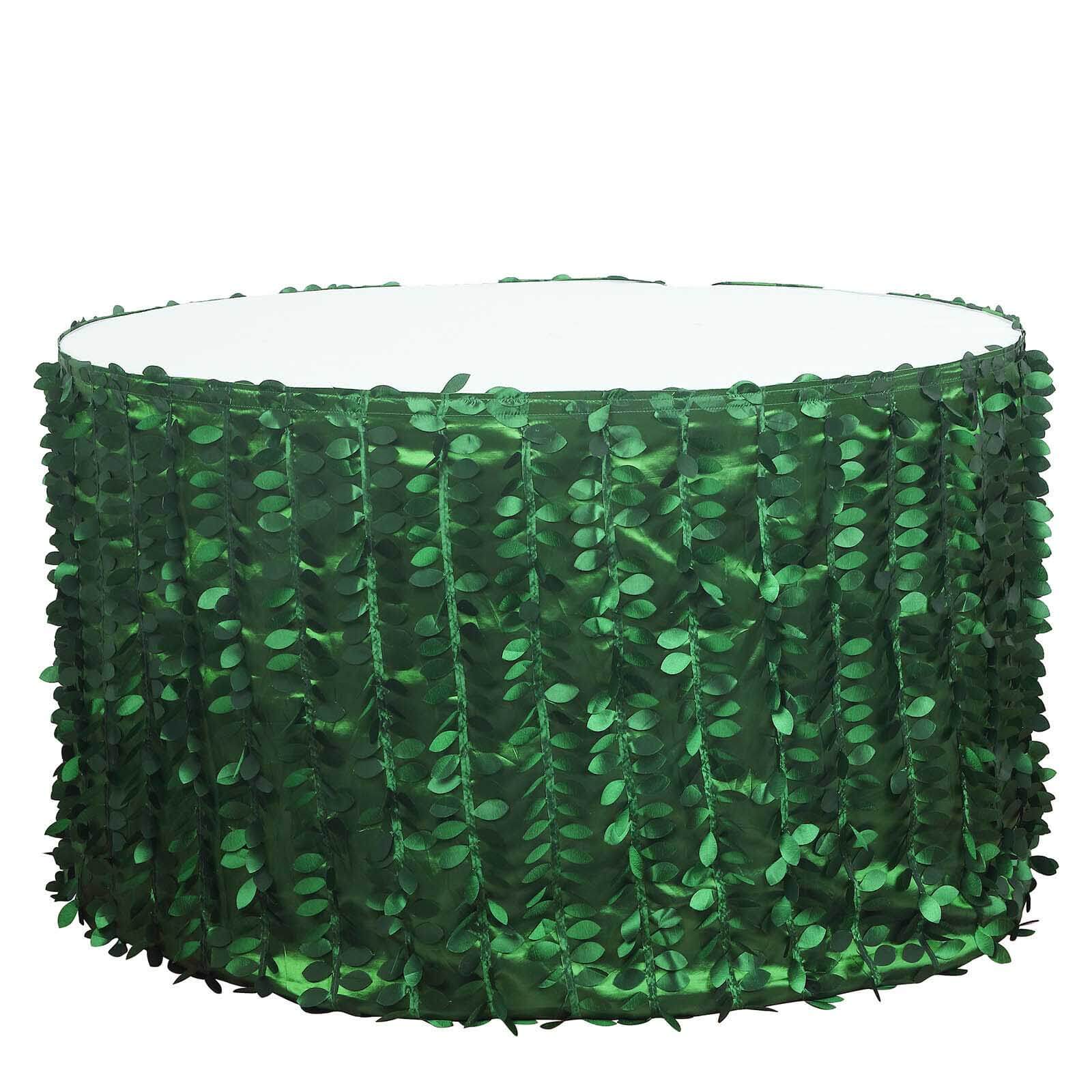 Taffeta Fabric Table Skirt 14ft Green 3D Leaf Petal Design for Exquisite & Stylish Event Table Cover - Image 6