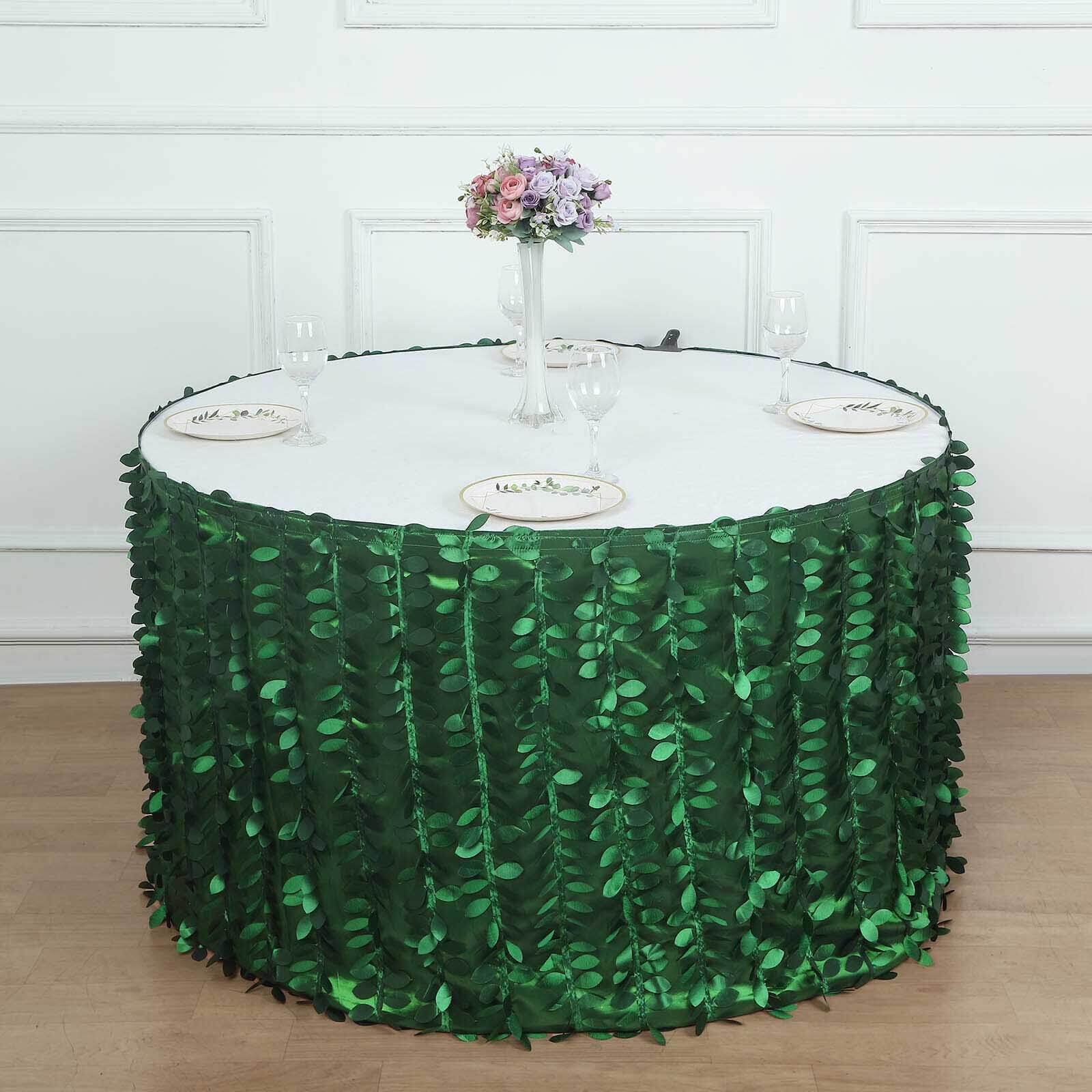 Taffeta Fabric Table Skirt 21ft Green 3D Leaf Petal Design for Exquisite & Stylish Event Table Cover - Image 4