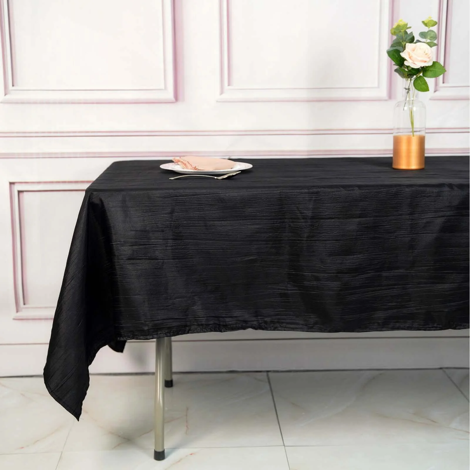 Taffeta Rectangle Tablecloth 60"x102" Black Accordion Crinkle Table Cover - Image 6