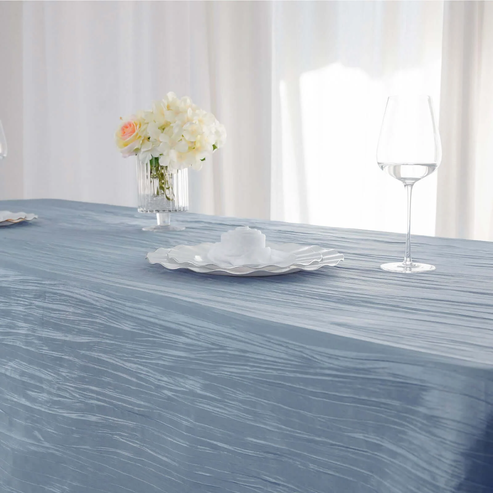 Taffeta Rectangle Tablecloth 60"x102" Dusty Blue Accordion Crinkle Table Cover - Image 2