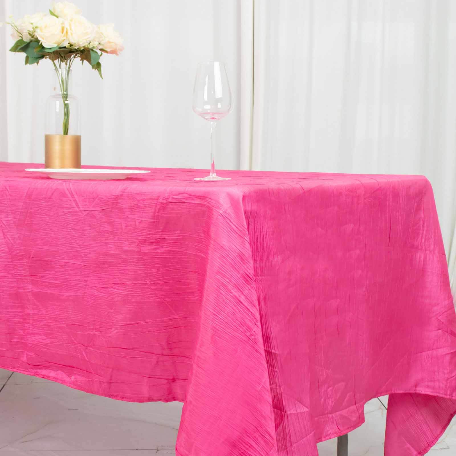 Taffeta Rectangle Tablecloth 60"x102" Fuchsia Accordion Crinkle Table Cover - Image 2