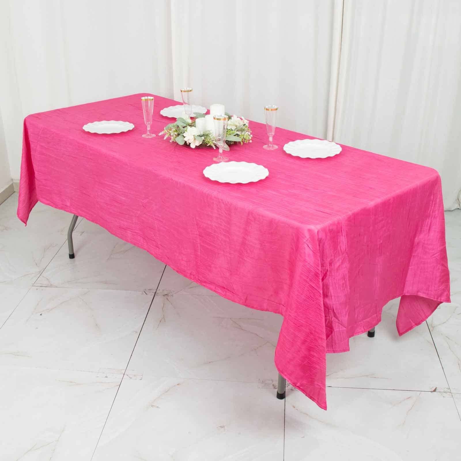 Taffeta Rectangle Tablecloth 60"x102" Fuchsia Accordion Crinkle Table Cover - Image 3