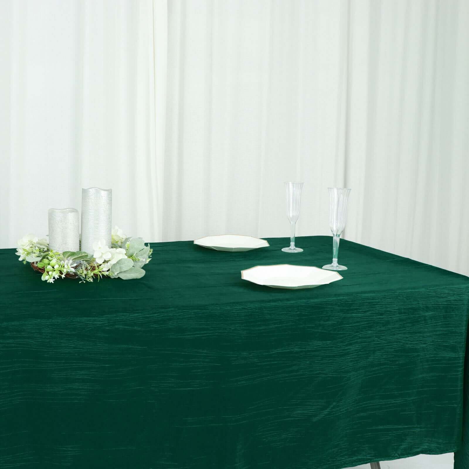 Taffeta Rectangle Tablecloth 60"x102" Hunter Emerald Green Accordion Crinkle Table Cover - Image 6