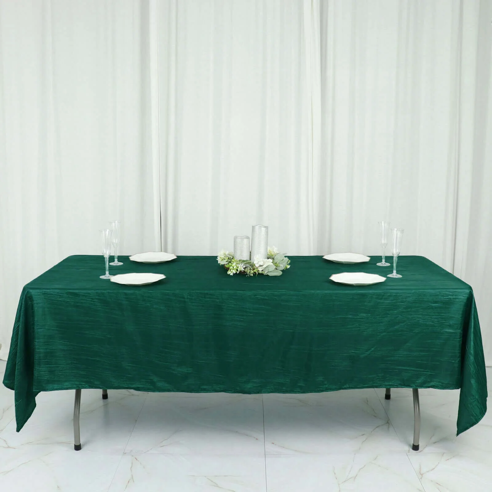 Taffeta Rectangle Tablecloth 60"x102" Hunter Emerald Green Accordion Crinkle Table Cover - Image 8